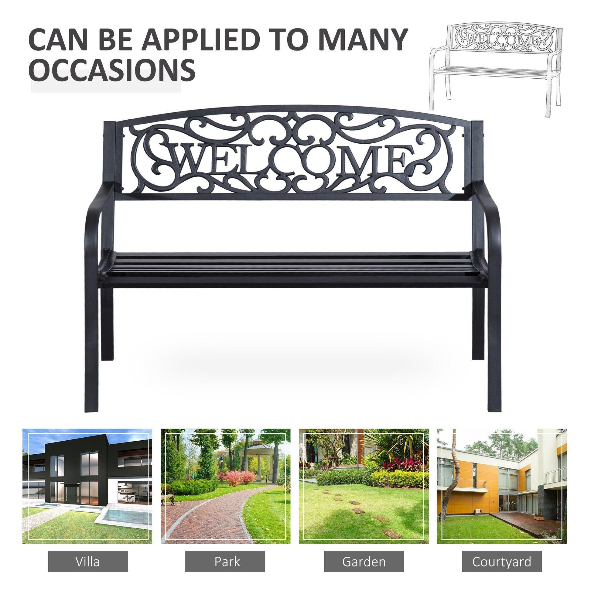 Outsunny Metal Garden Bench: Outdoor 2-Seater Patio - ALL4U RETAILER LTD