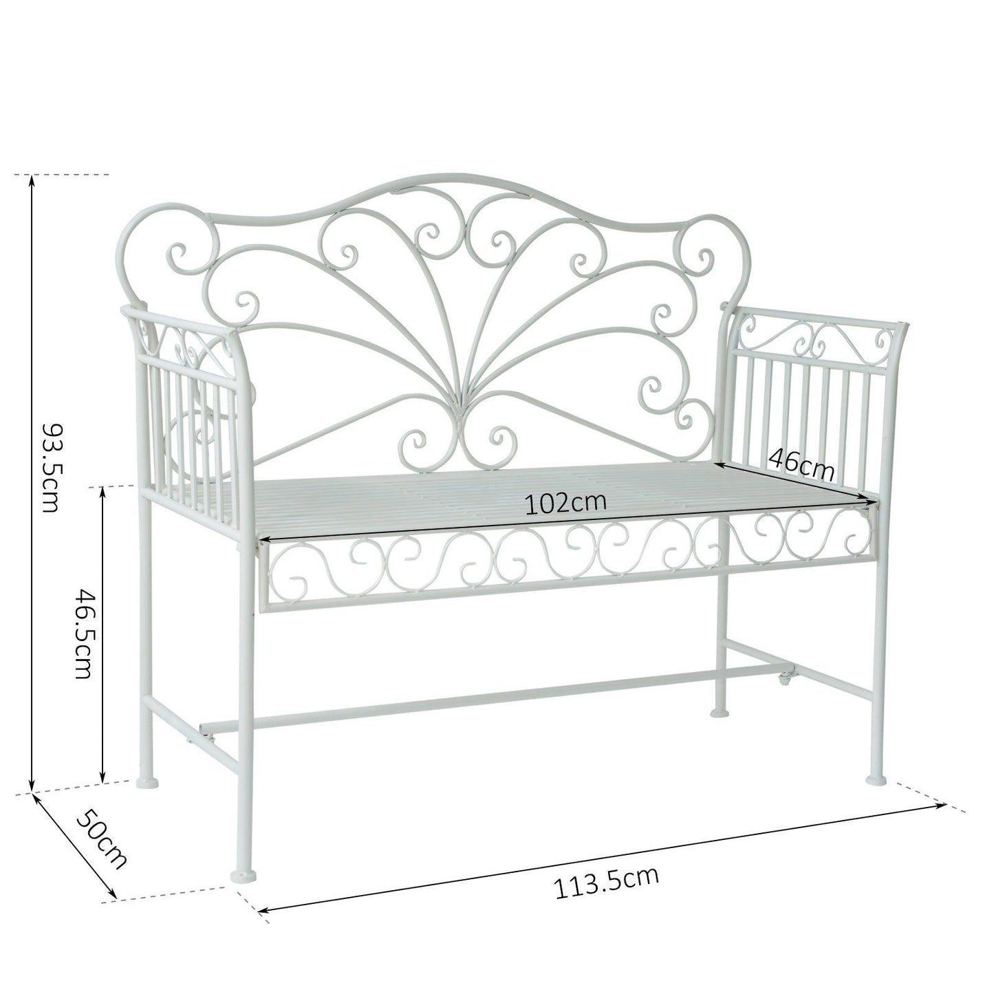 Outsunny Metal Garden Bench – White Finish - ALL4U RETAILER LTD