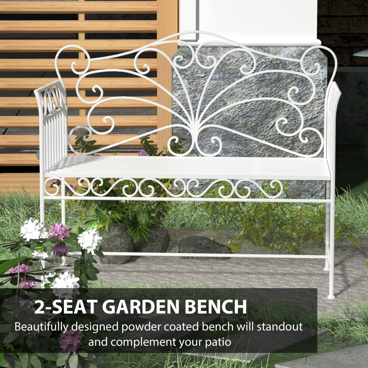 Outsunny Metal Garden Bench – White Finish - ALL4U RETAILER LTD