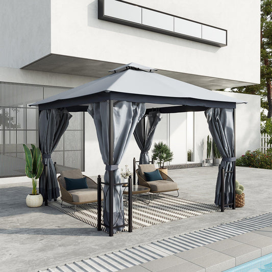 Outsunny Metal Garden Gazebo with Sun Shade - 4 x 3.35m - ALL4U RETAILER LTD