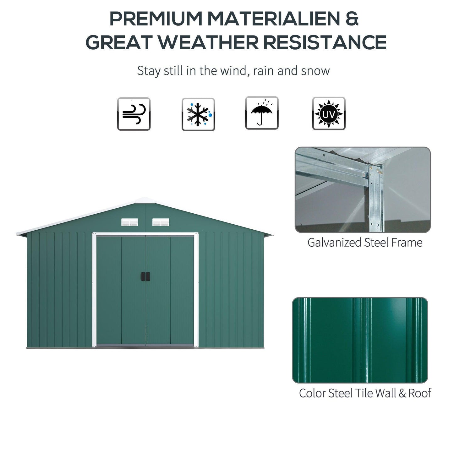 Outsunny Metal Garden Shed with Sliding Door, Deep Green - ALL4U RETAILER LTD