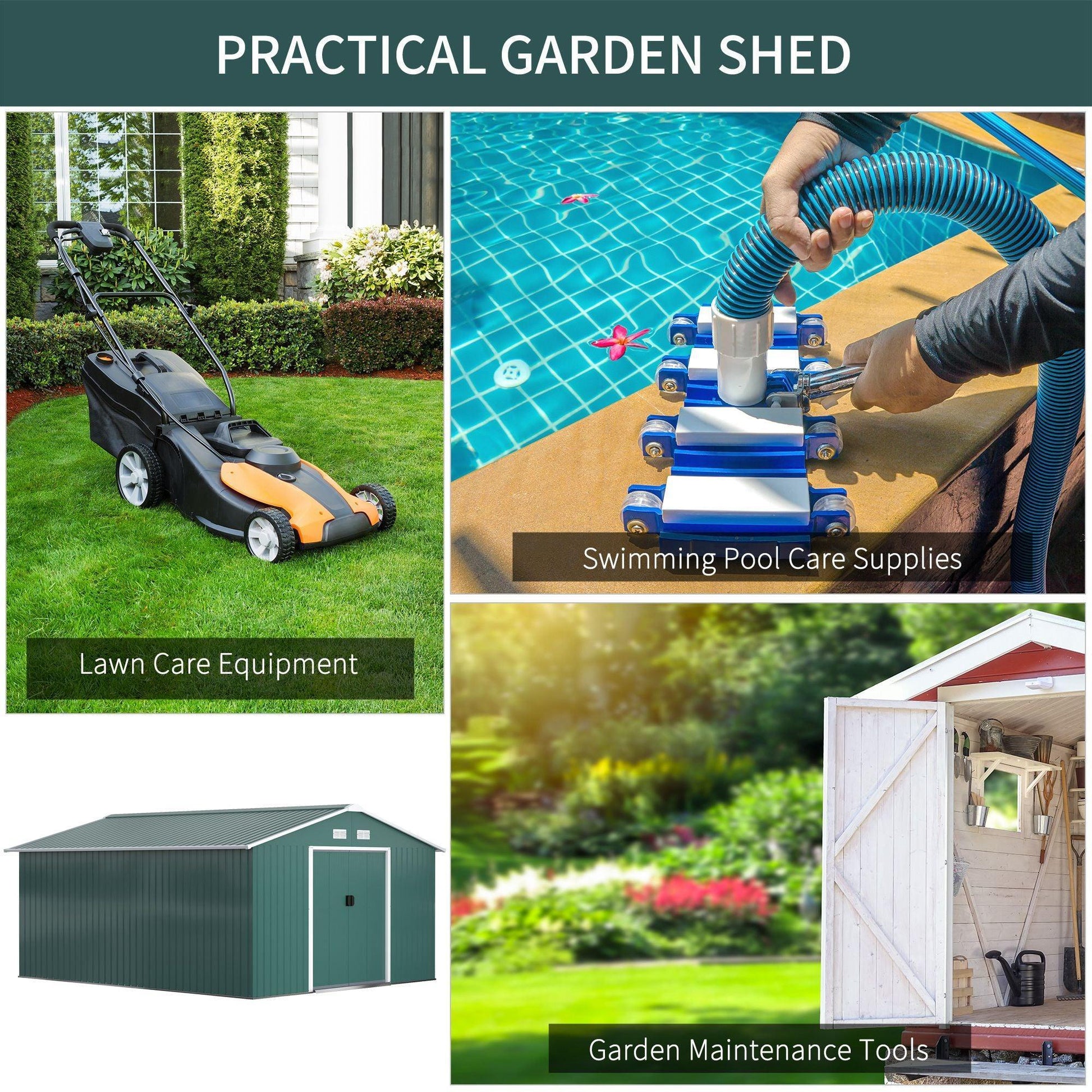 Outsunny Metal Garden Shed with Sliding Door, Deep Green - ALL4U RETAILER LTD