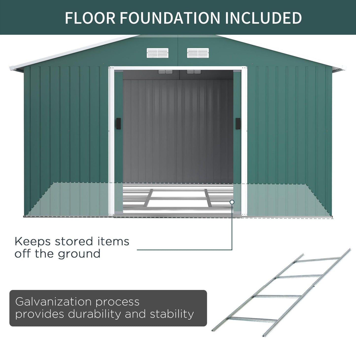 Outsunny Metal Garden Shed with Sliding Door, Deep Green - ALL4U RETAILER LTD