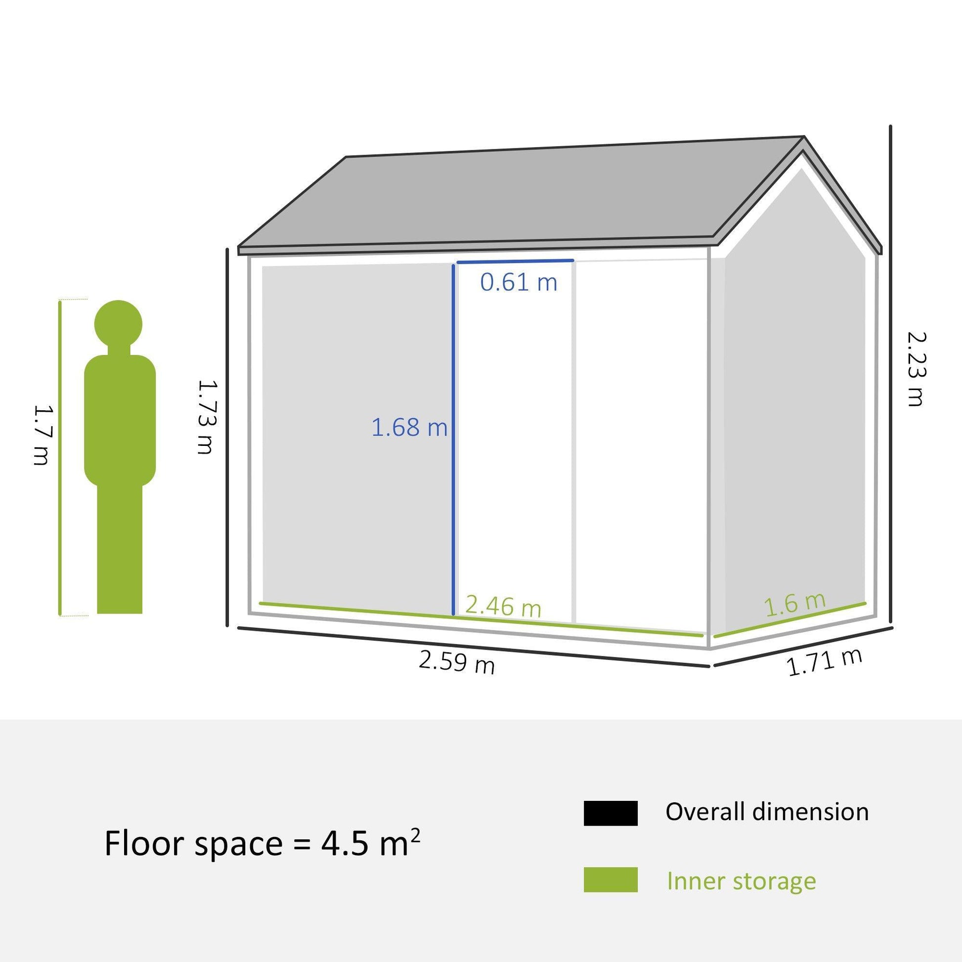 Outsunny Metal Garden Storage Shed - 8x6ft - Grey - ALL4U RETAILER LTD