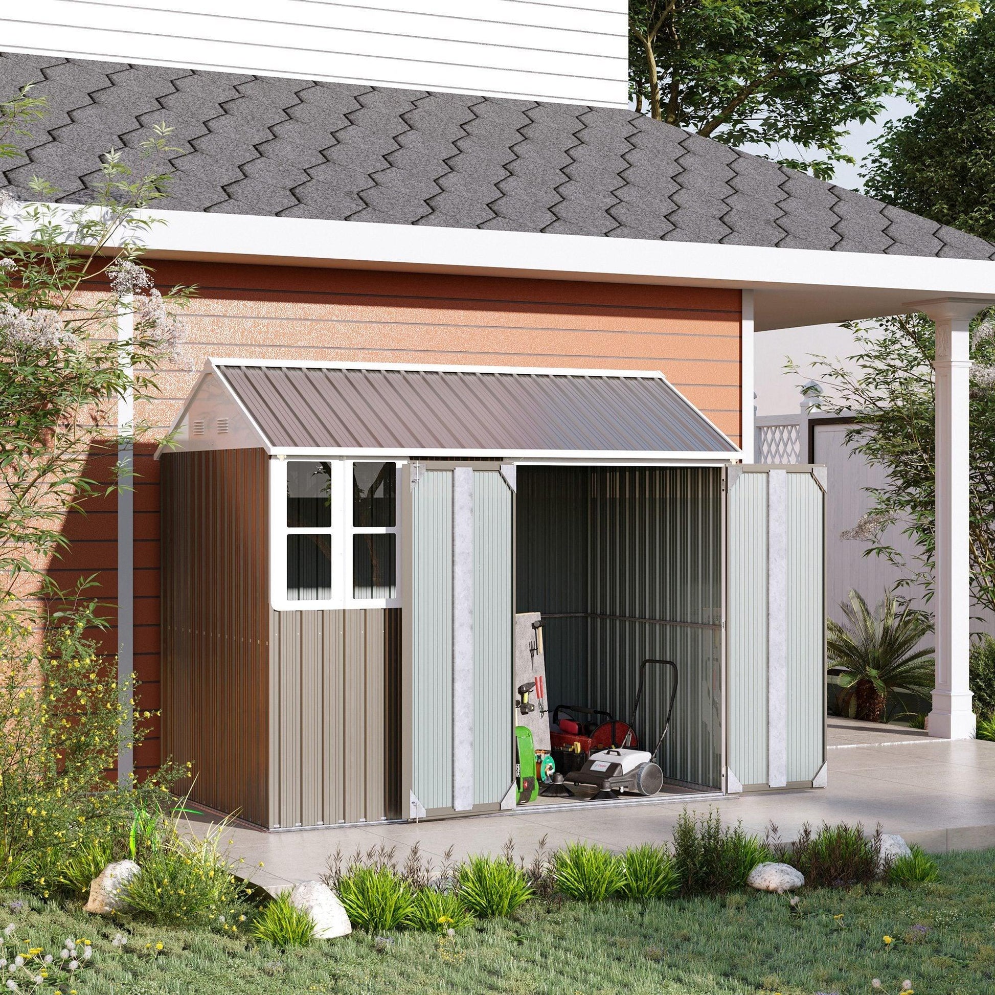 Outsunny Metal Garden Storage Shed - 8x6ft - Grey - ALL4U RETAILER LTD