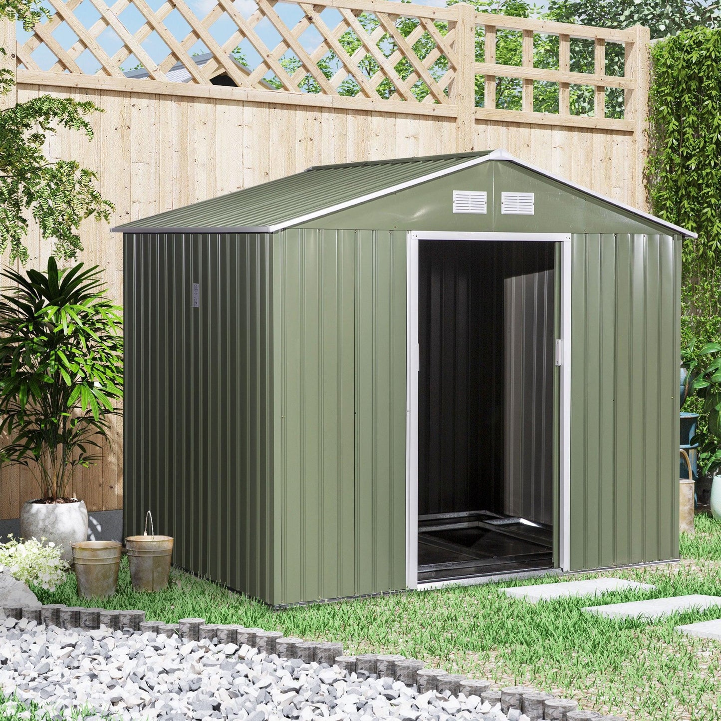 Outsunny Metal Garden Storage Shed with Corrugated Roof - Green - ALL4U RETAILER LTD