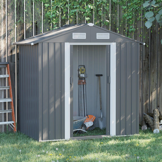 Outsunny Metal Garden Storage Shed with Sliding Double Doors - Grey - ALL4U RETAILER LTD