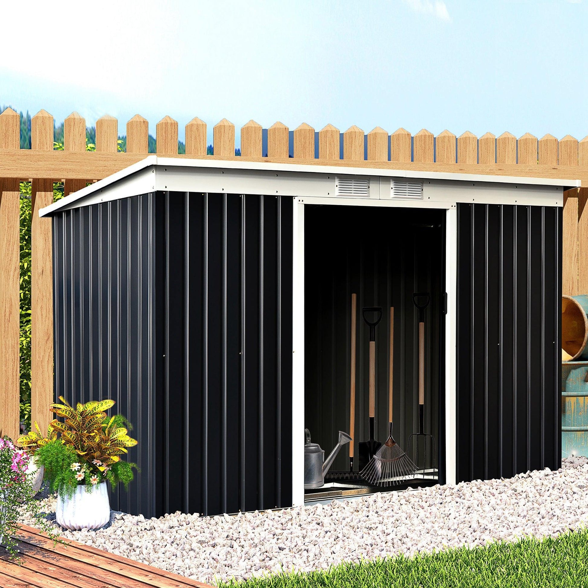 Outsunny Metal Garden Storage Shed with Steel Roof - Dark Grey - ALL4U RETAILER LTD