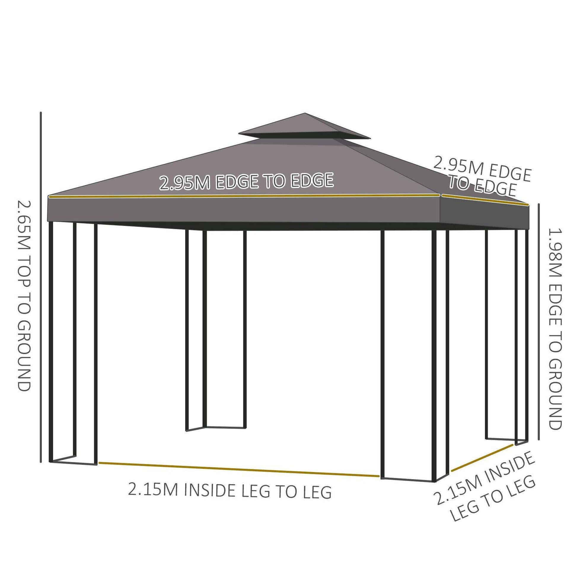 Outsunny Metal Gazebo Canopy Tent - 3x3m, Brown - ALL4U RETAILER LTD