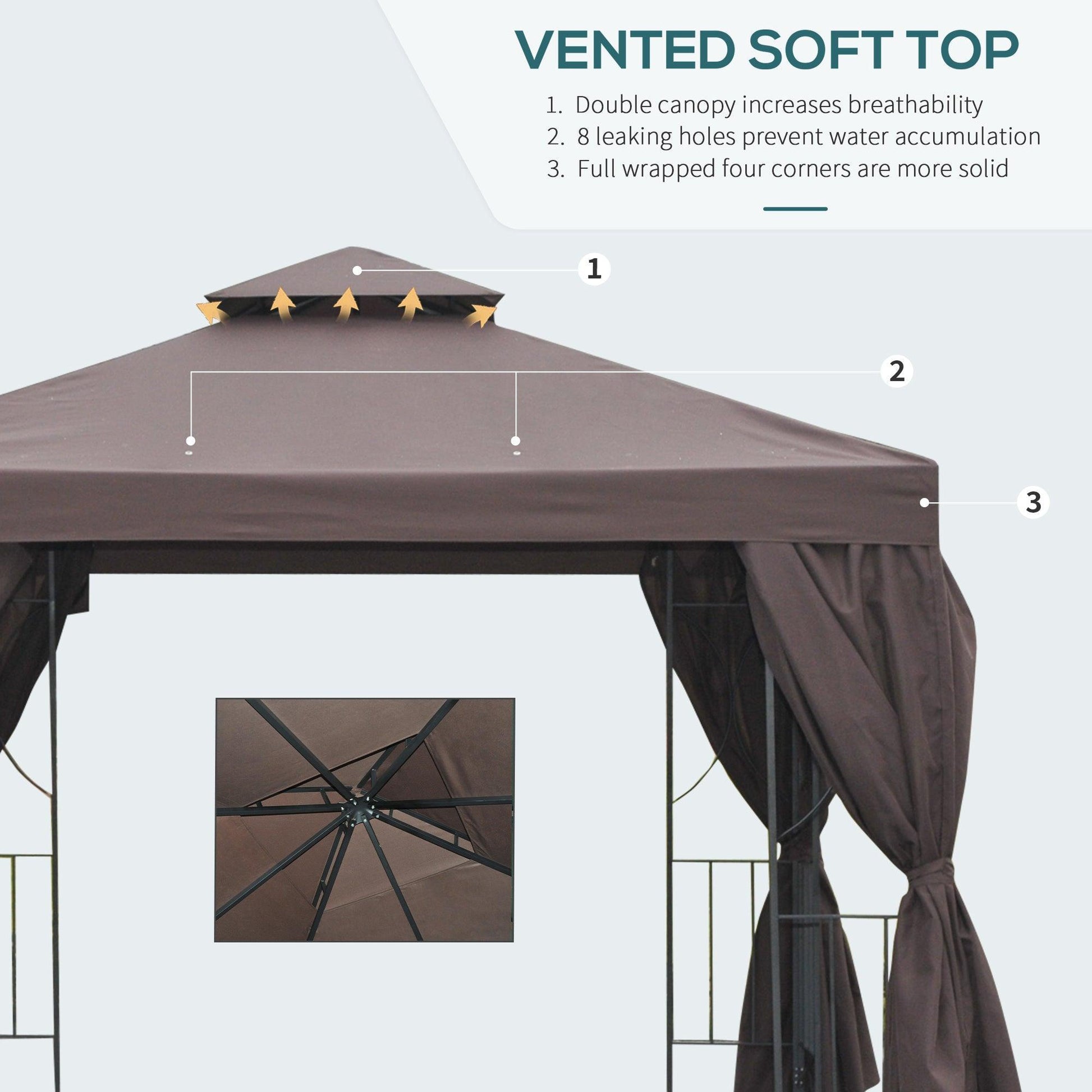 Outsunny Metal Gazebo Canopy Tent - 3x3m, Brown - ALL4U RETAILER LTD