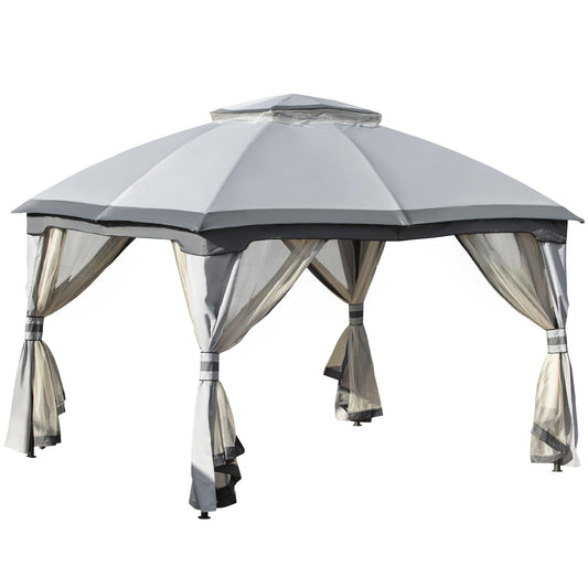 Outsunny Metal Gazebo Canopy with Netting - 3.7 x 3(m) - ALL4U RETAILER LTD