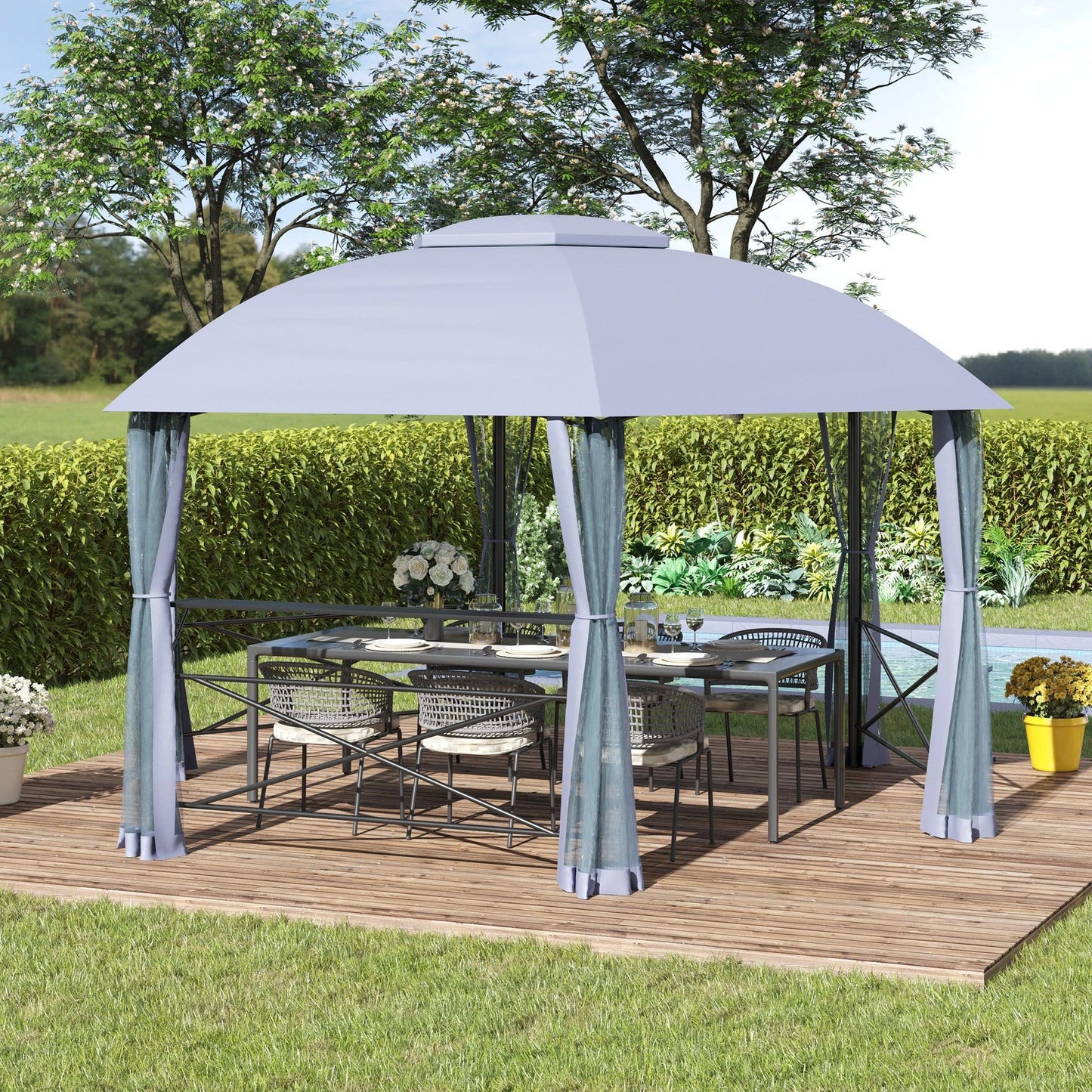 Outsunny Metal Gazebo with 2 Tier Roof - Hexagon Shape, Grey - ALL4U RETAILER LTD