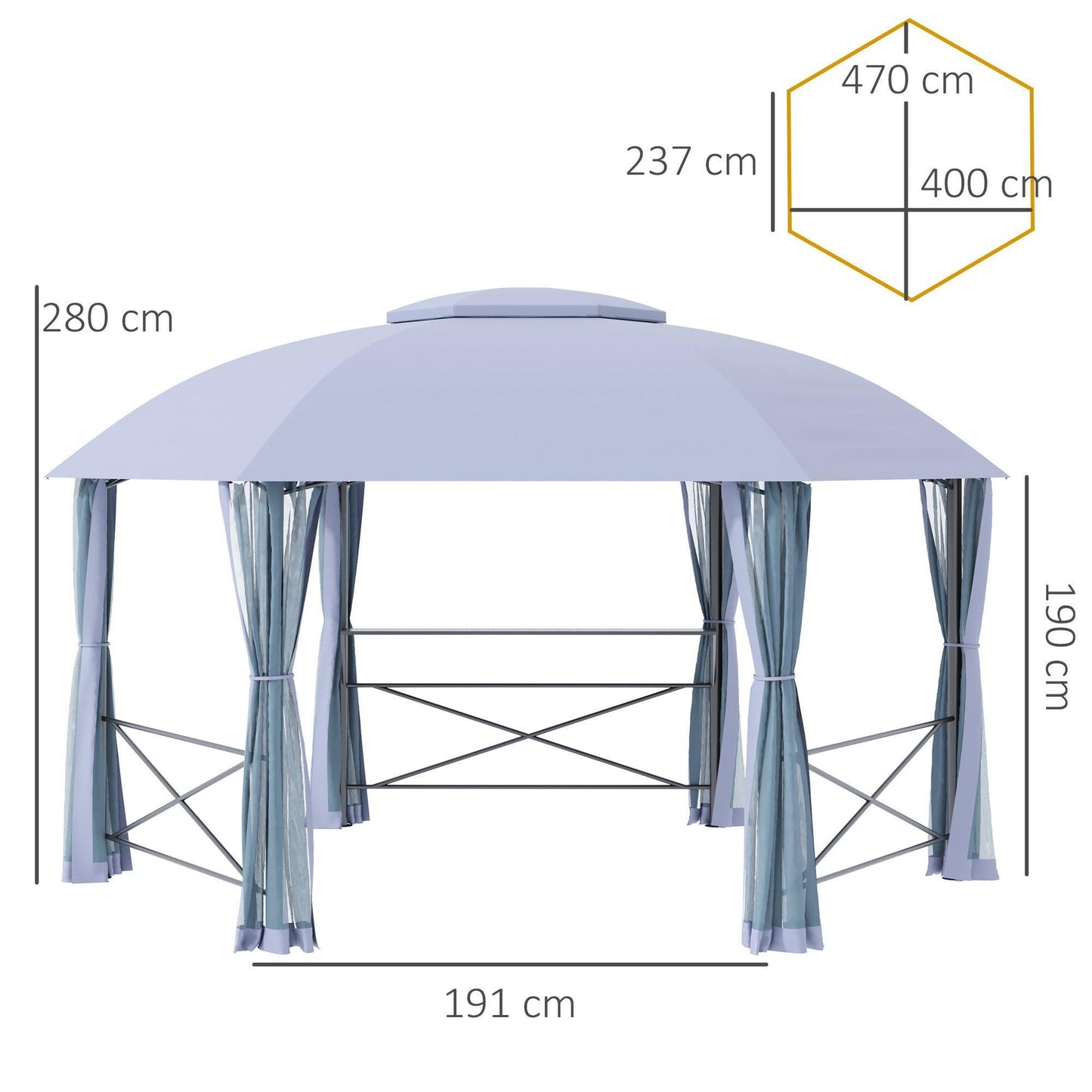 Outsunny Metal Gazebo with 2 Tier Roof - Hexagon Shape, Grey - ALL4U RETAILER LTD