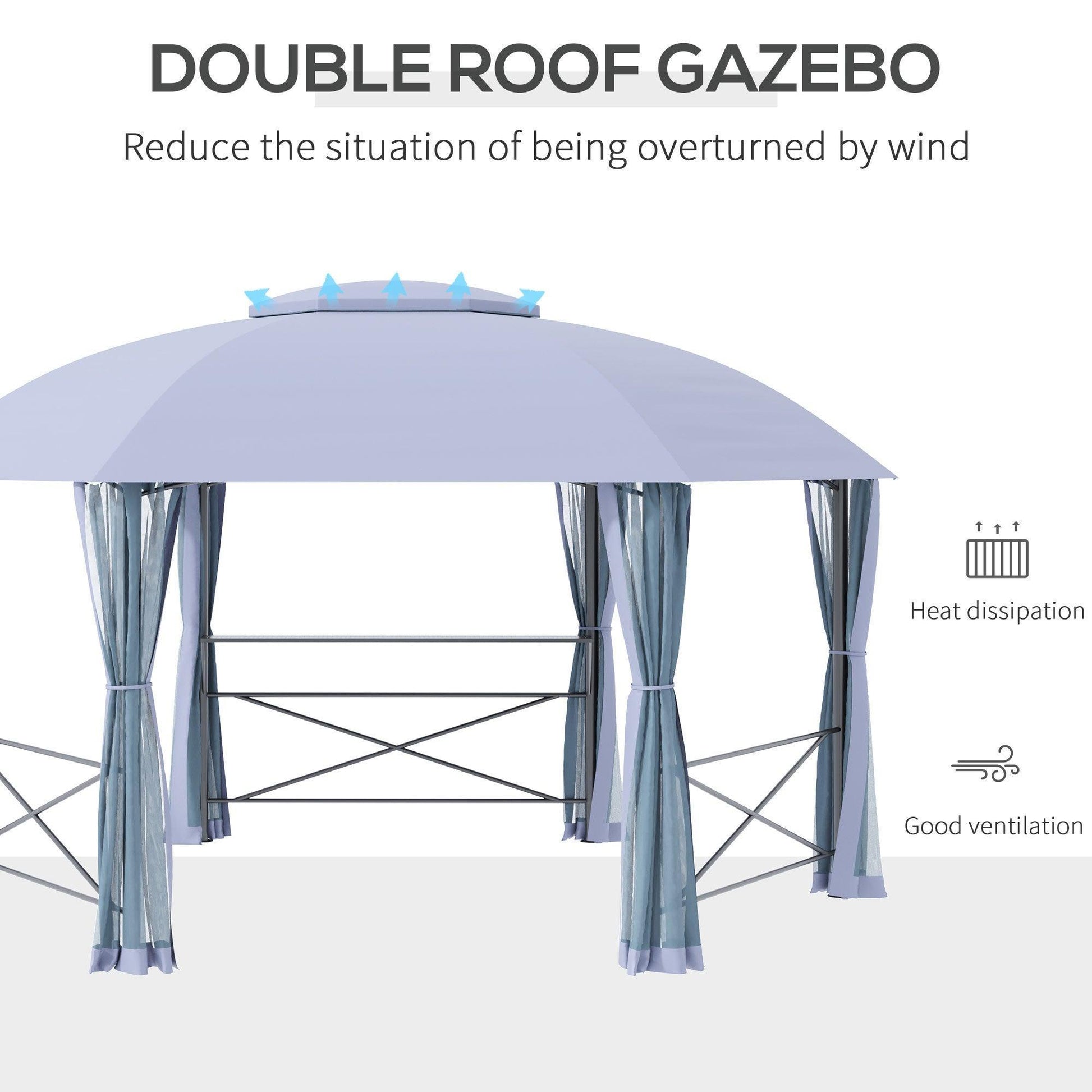 Outsunny Metal Gazebo with 2 Tier Roof - Hexagon Shape, Grey - ALL4U RETAILER LTD