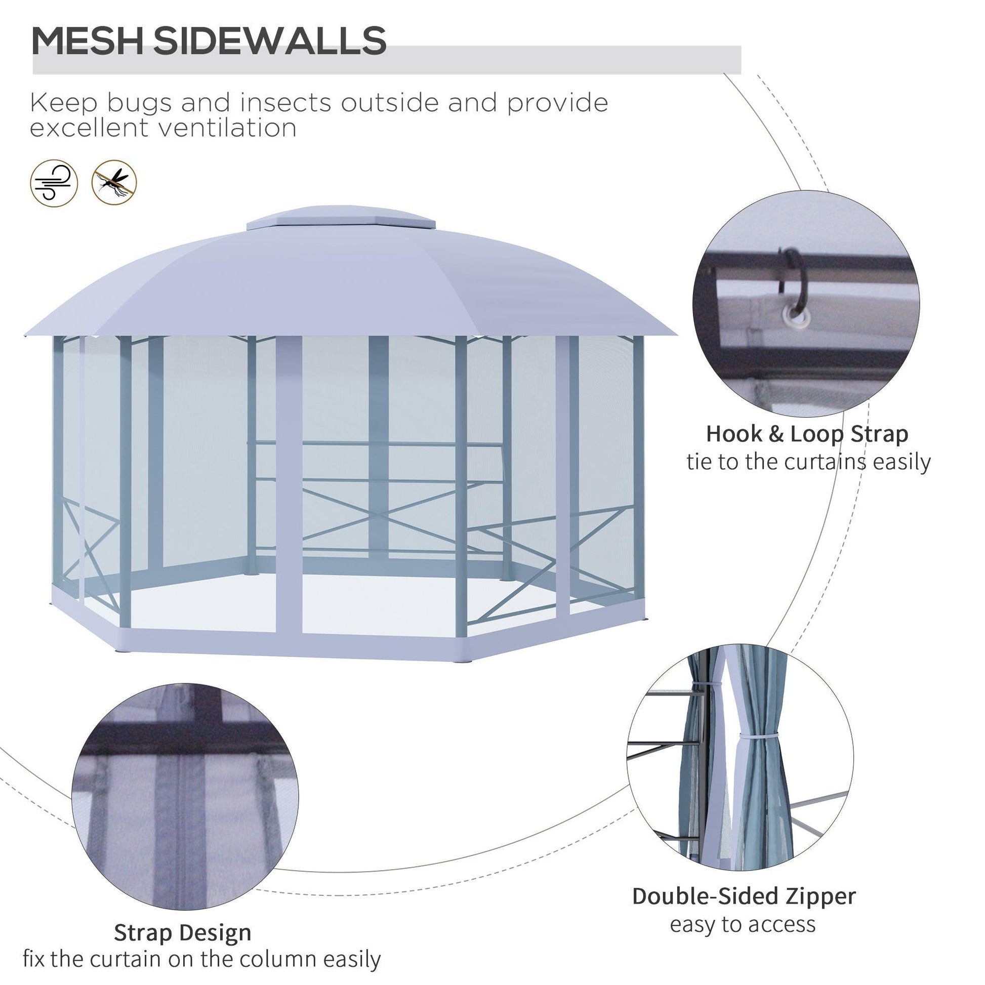 Outsunny Metal Gazebo with 2 Tier Roof - Hexagon Shape, Grey - ALL4U RETAILER LTD