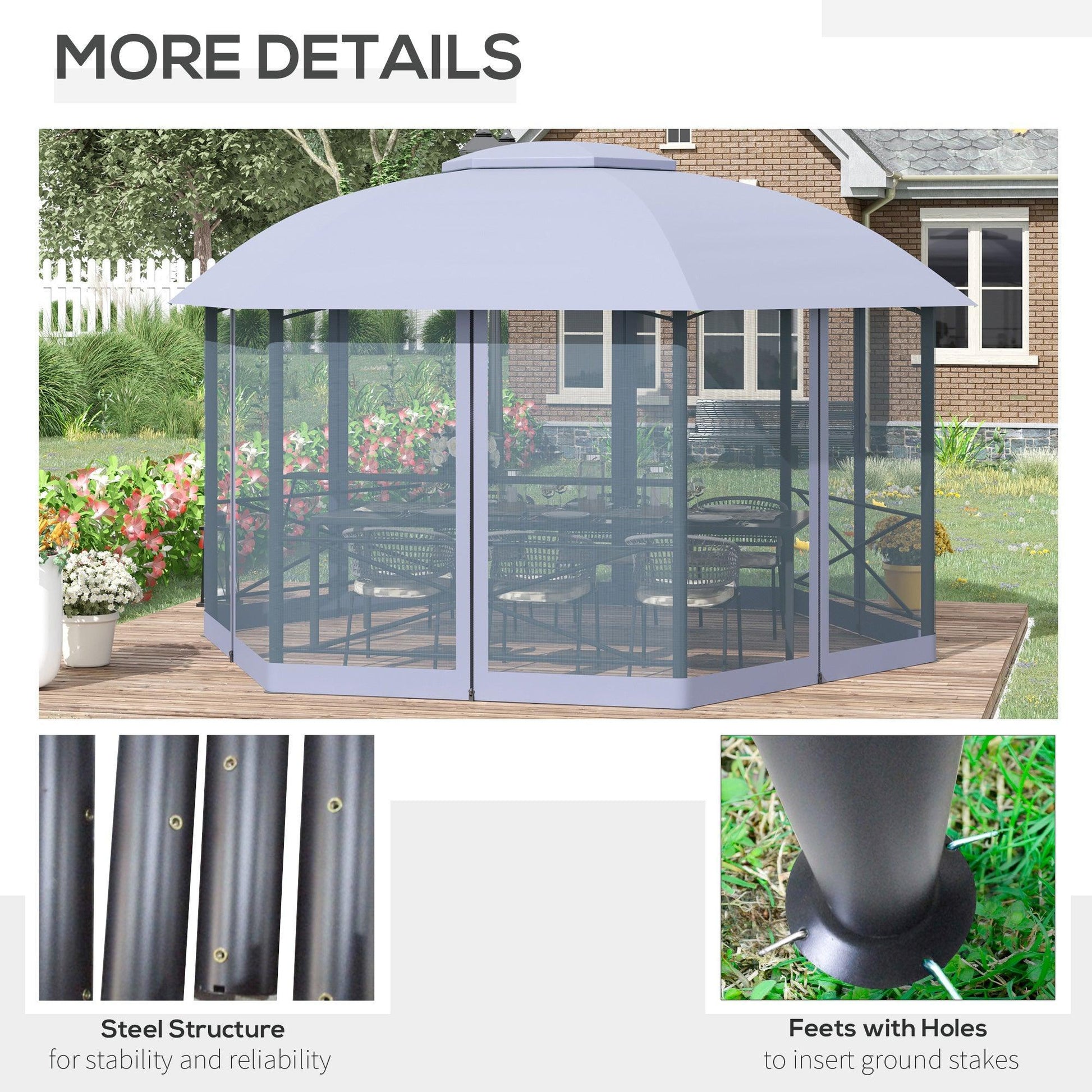 Outsunny Metal Gazebo with 2 Tier Roof - Hexagon Shape, Grey - ALL4U RETAILER LTD