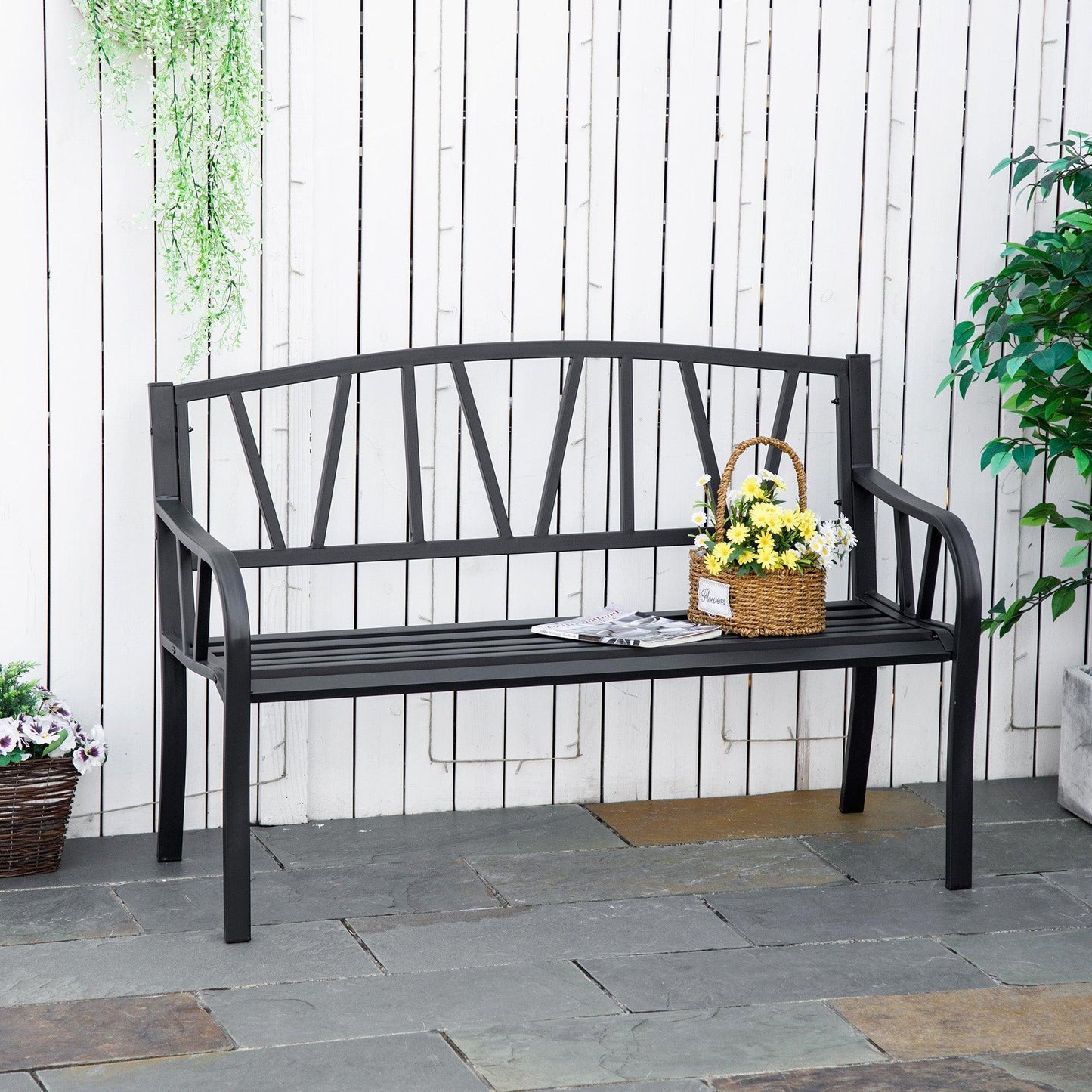 Outsunny Metal Loveseat for Patio - 2-Seater Garden Bench - ALL4U RETAILER LTD