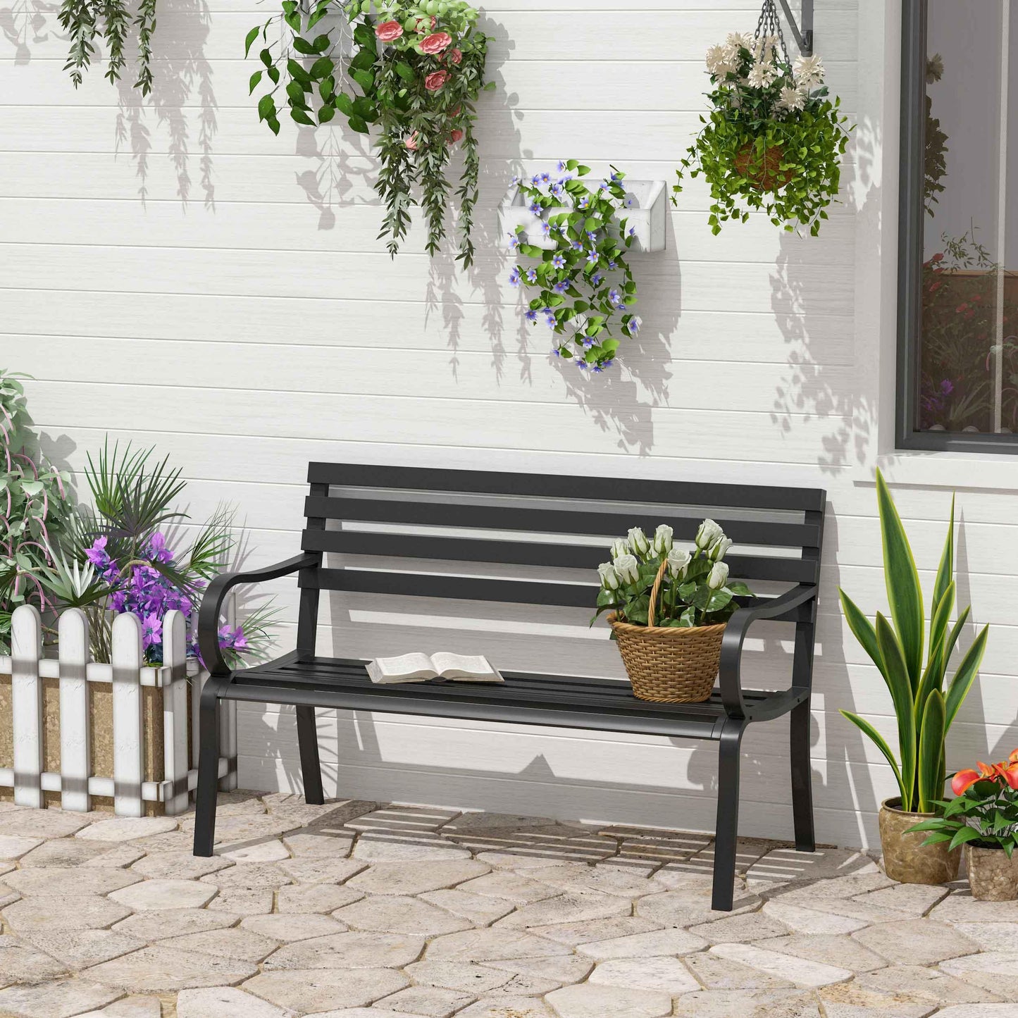 Outsunny Metal Outdoor Bench Loveseat - ALL4U RETAILER LTD