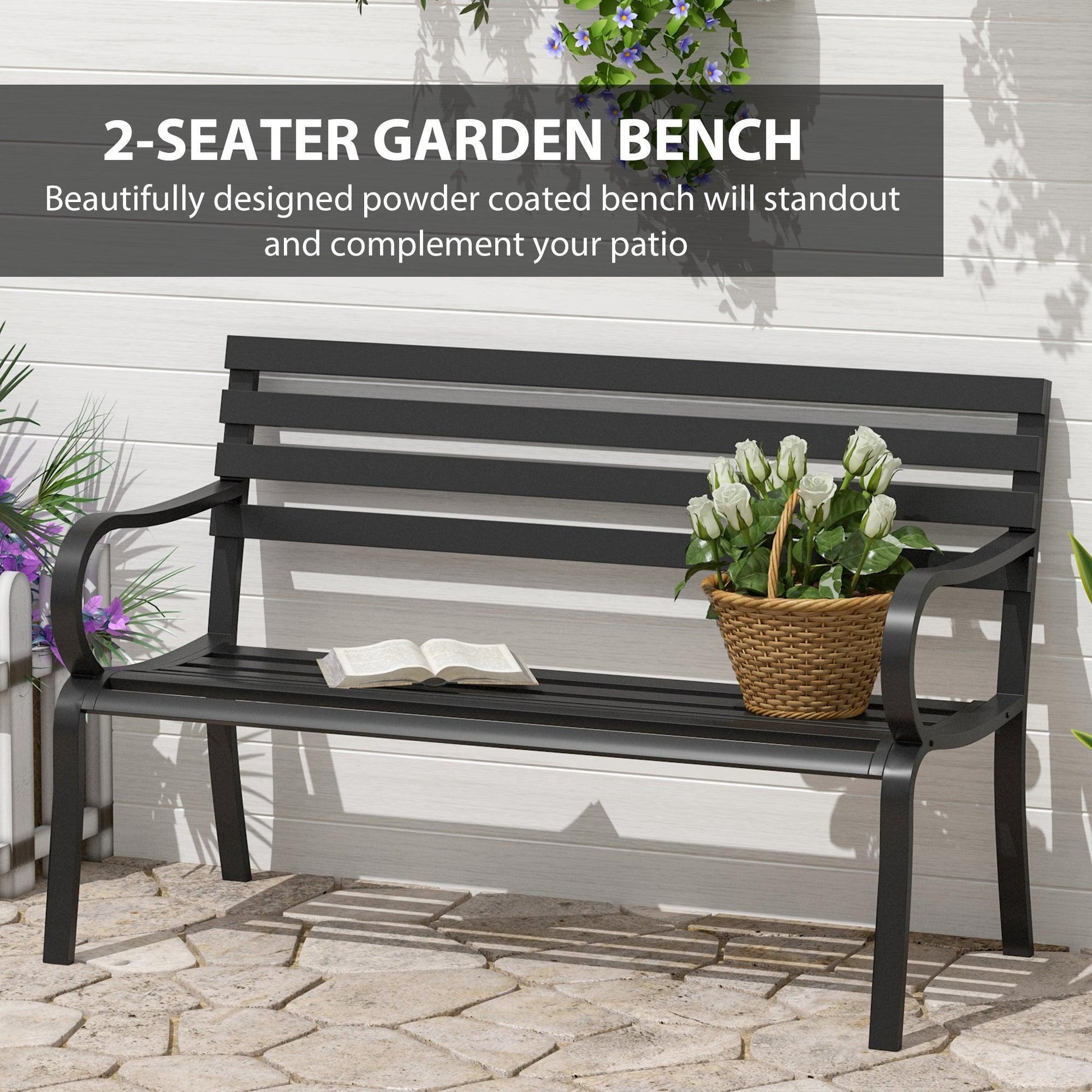 Outsunny Metal Outdoor Bench Loveseat - ALL4U RETAILER LTD