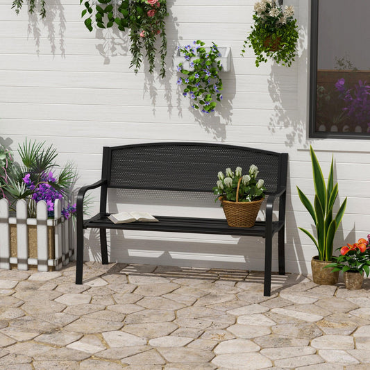 Outsunny Metal Outdoor Bench with Mesh Backrest - Black - ALL4U RETAILER LTD