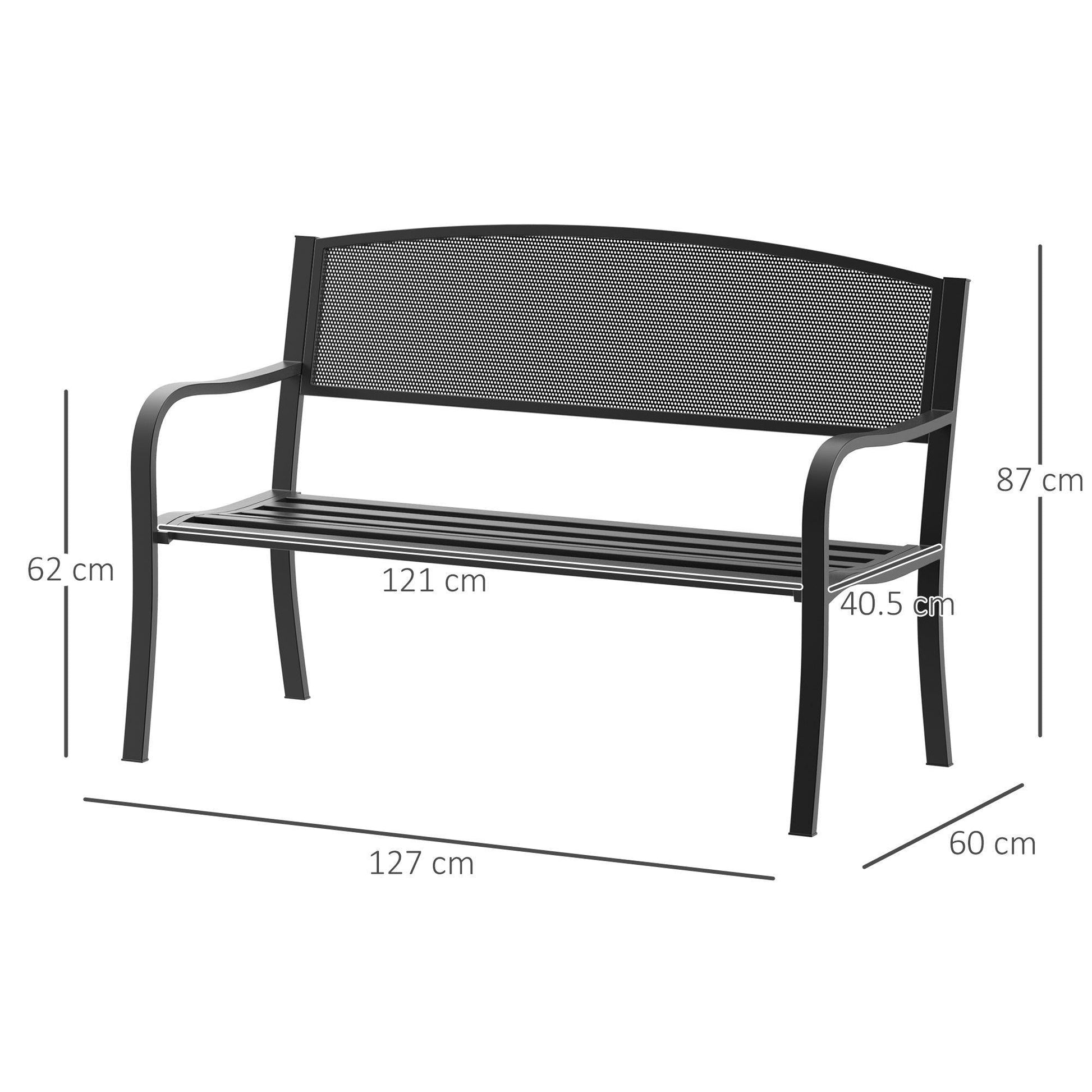 Outsunny Metal Outdoor Bench with Mesh Backrest - Black - ALL4U RETAILER LTD