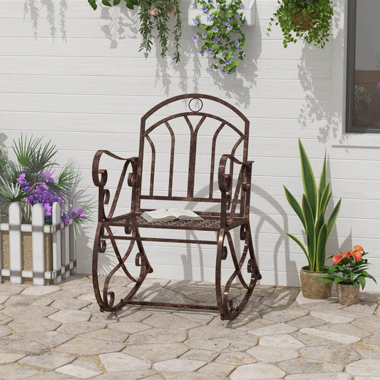Outsunny Metal Outdoor Rocking Chair, Vintage Style, Bronze - ALL4U RETAILER LTD