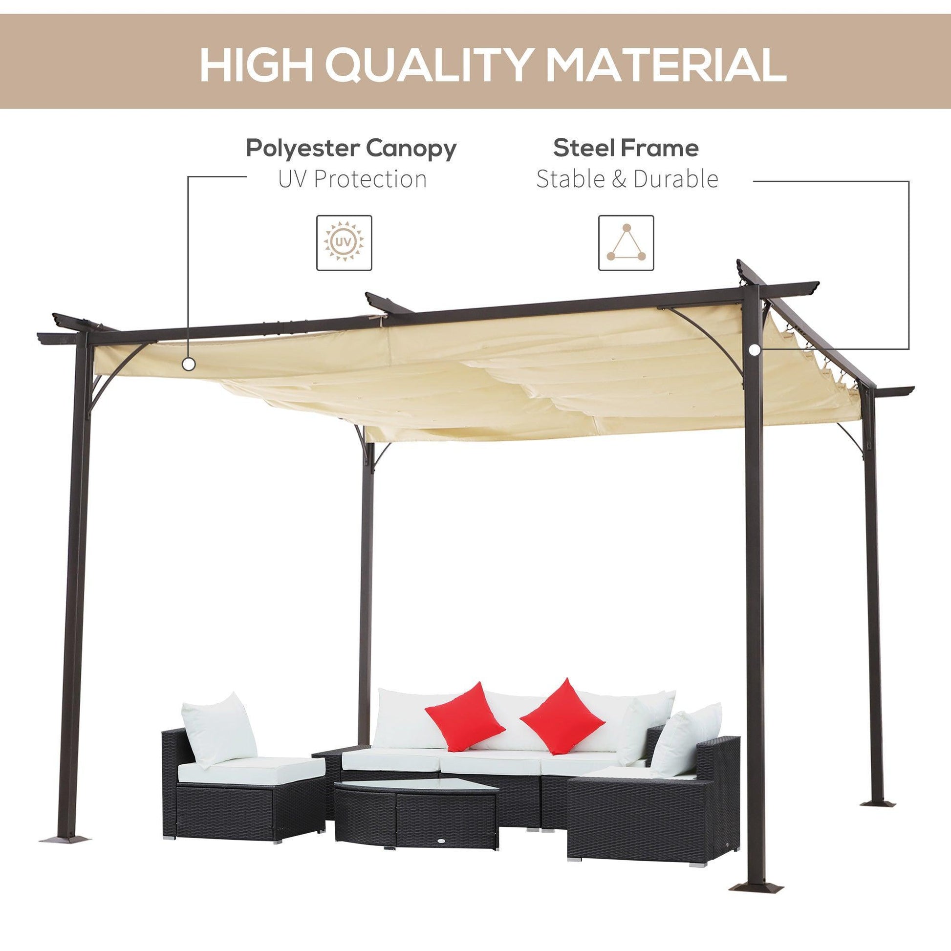 Outsunny Metal Pergola Gazebo, Beige - ALL4U RETAILER LTD