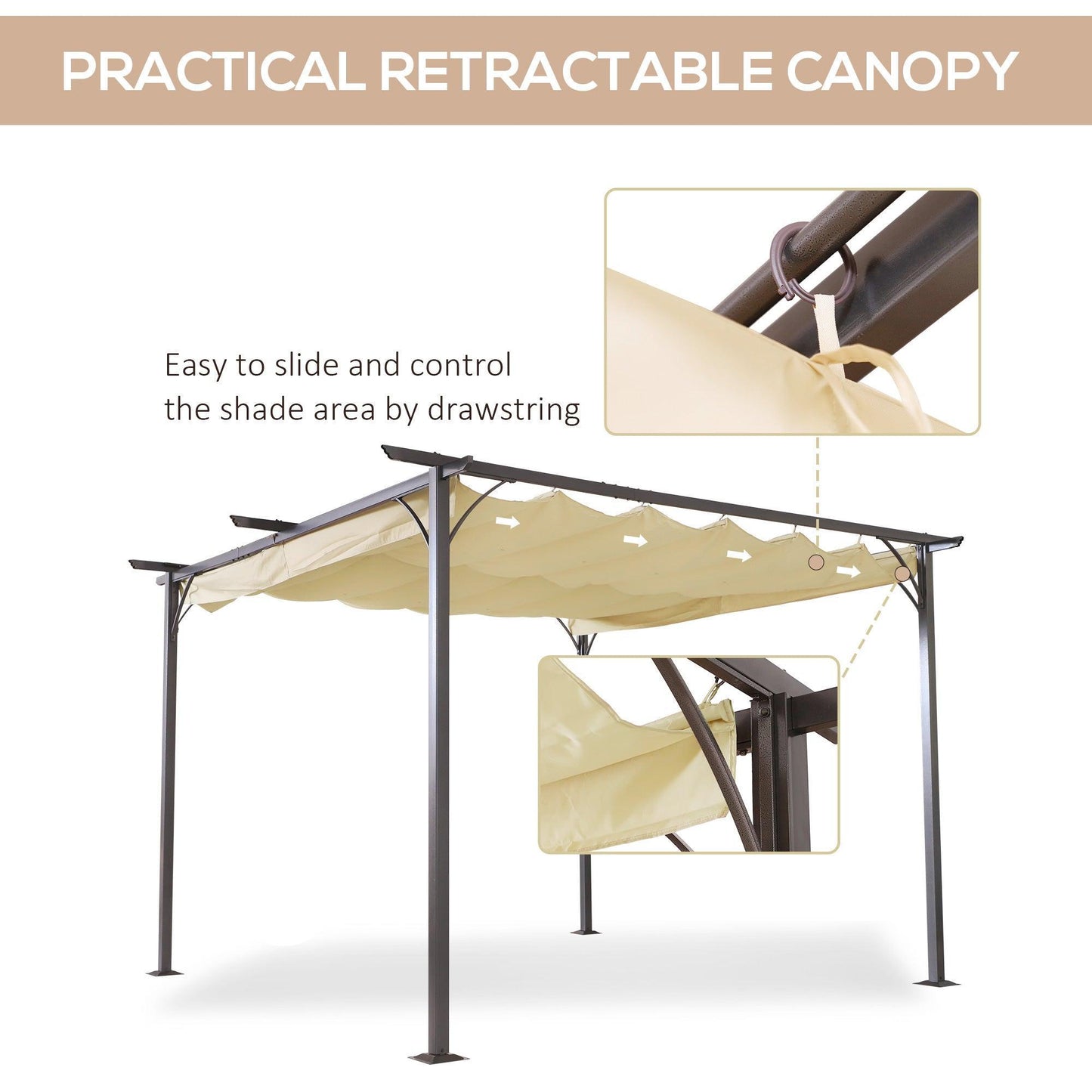 Outsunny Metal Pergola Gazebo, Beige - ALL4U RETAILER LTD