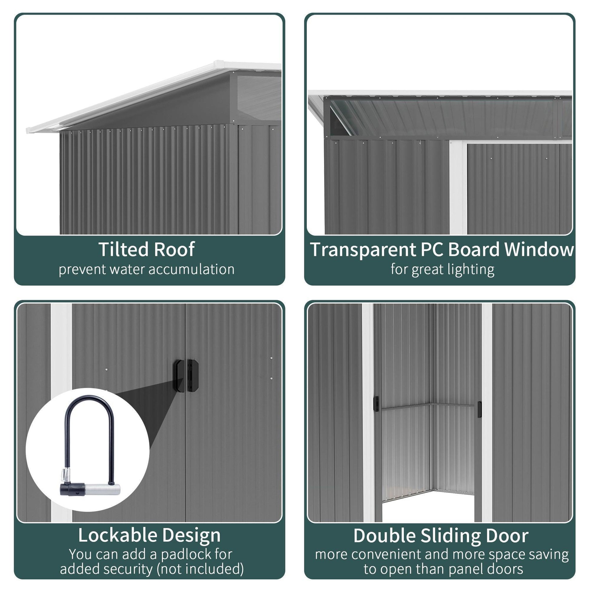 Outsunny Metal Storage Shed with Tilted Roof - 9x6ft - ALL4U RETAILER LTD