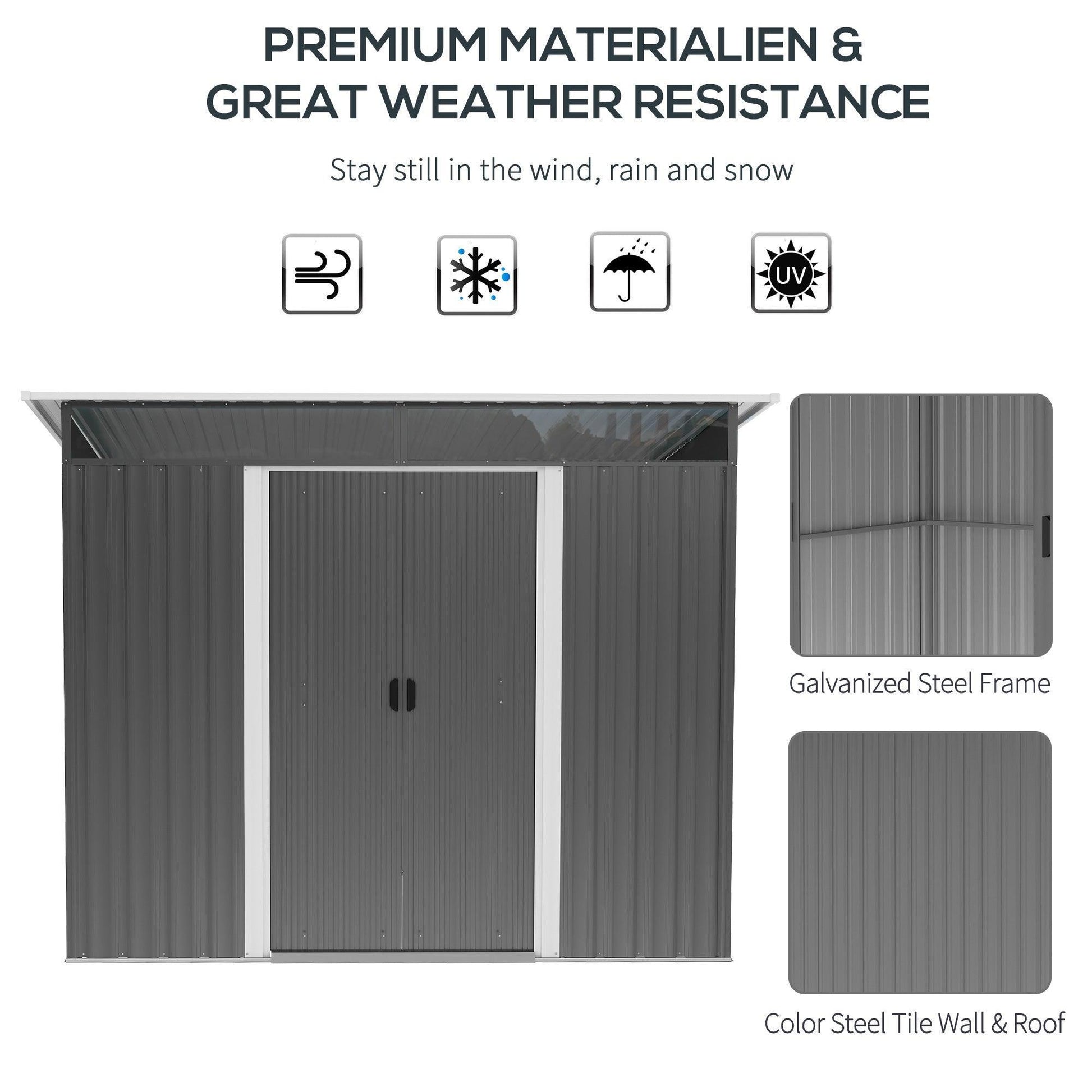 Outsunny Metal Storage Shed with Tilted Roof - 9x6ft - ALL4U RETAILER LTD