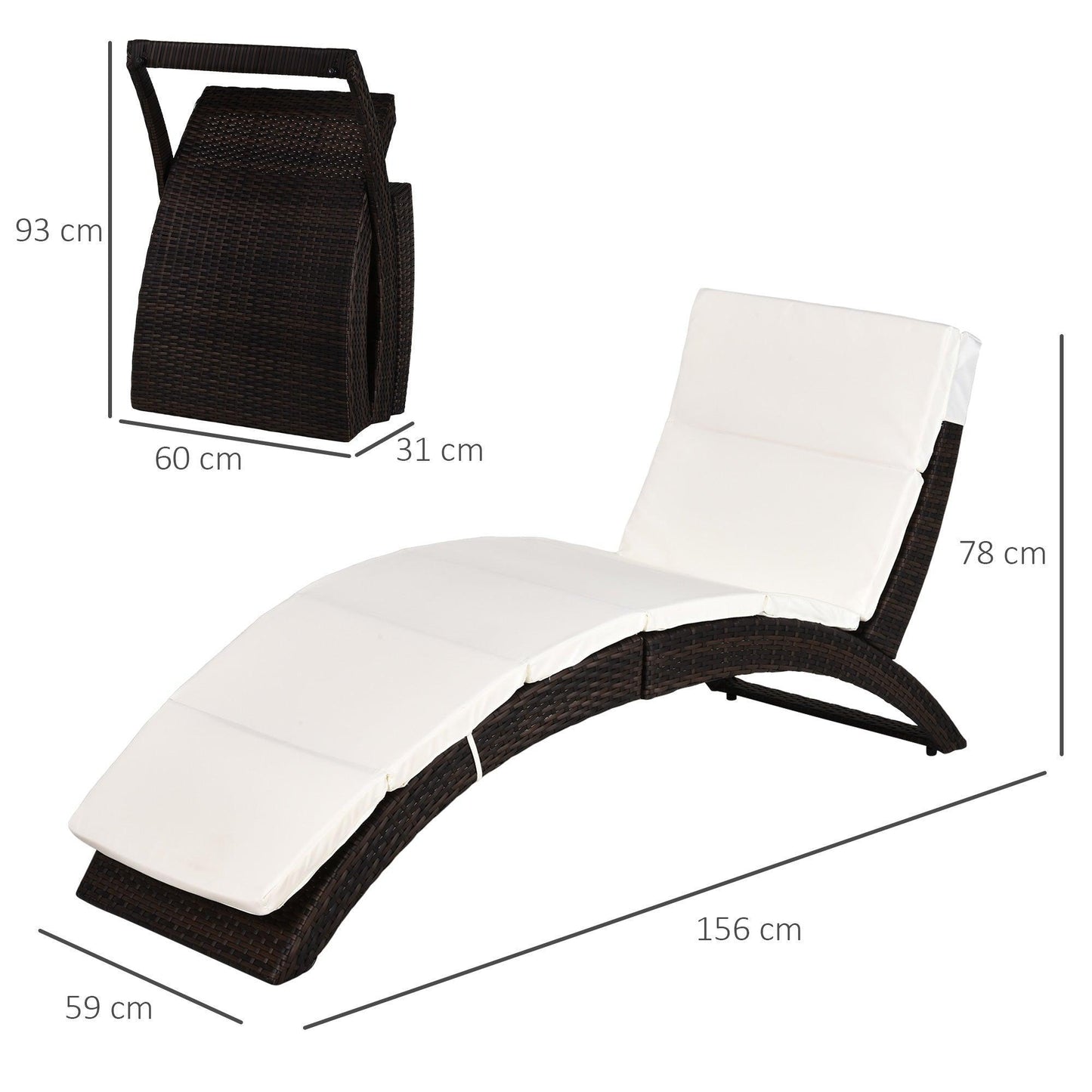 Outsunny Mixed Brown and White Rattan Folding Sun Lounger - ALL4U RETAILER LTD