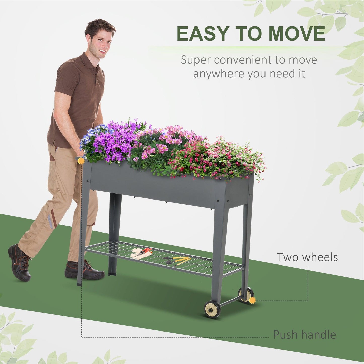 Outsunny Mobile Garden Bed with Shelf - ALL4U RETAILER LTD