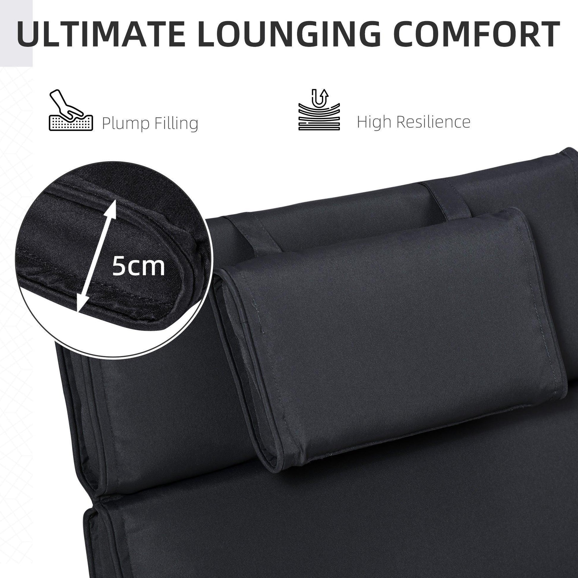 Outsunny Modern Black Sun Lounger Cushion with Pillow - ALL4U RETAILER LTD