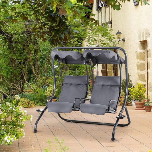 Outsunny Modern Canopy Swing Chairs with Removable Shade, Grey - ALL4U RETAILER LTD