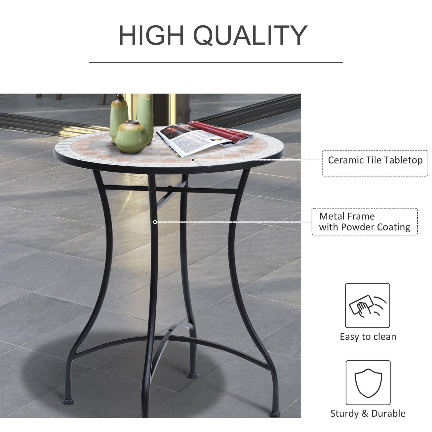 Outsunny Mosaic Garden Table - Patio Bistro Side Bar Furniture - ALL4U RETAILER LTD