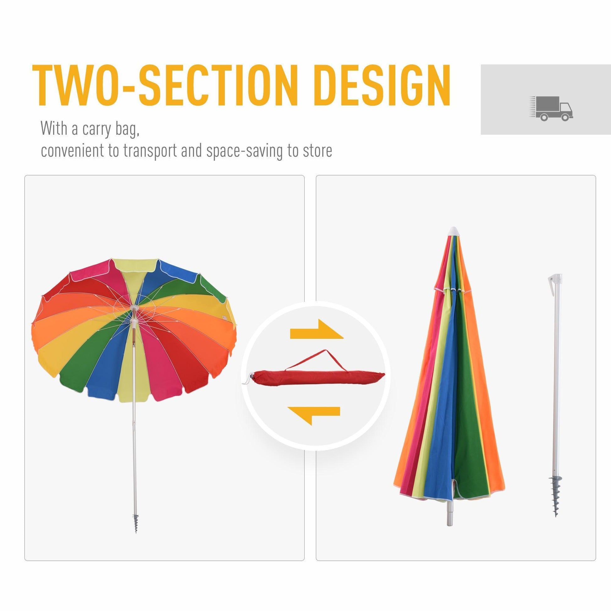 Outsunny Multicolor Beach Umbrella with Tilt & Sand Anchor - ALL4U RETAILER LTD