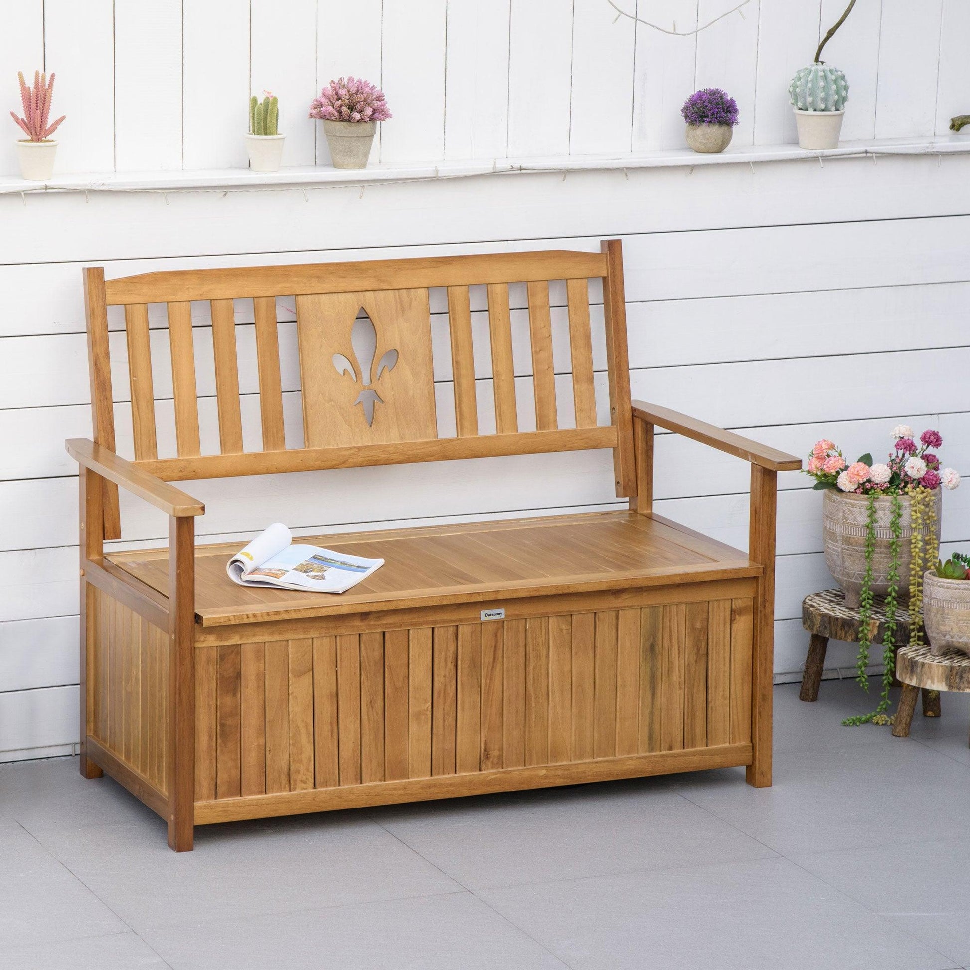 Outsunny Natural Wood Outdoor Storage Bench - Seating Furniture - ALL4U RETAILER LTD