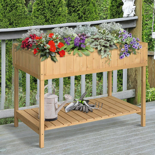 Outsunny Oak Tone Flower Box: Raised Plant Stand - ALL4U RETAILER LTD