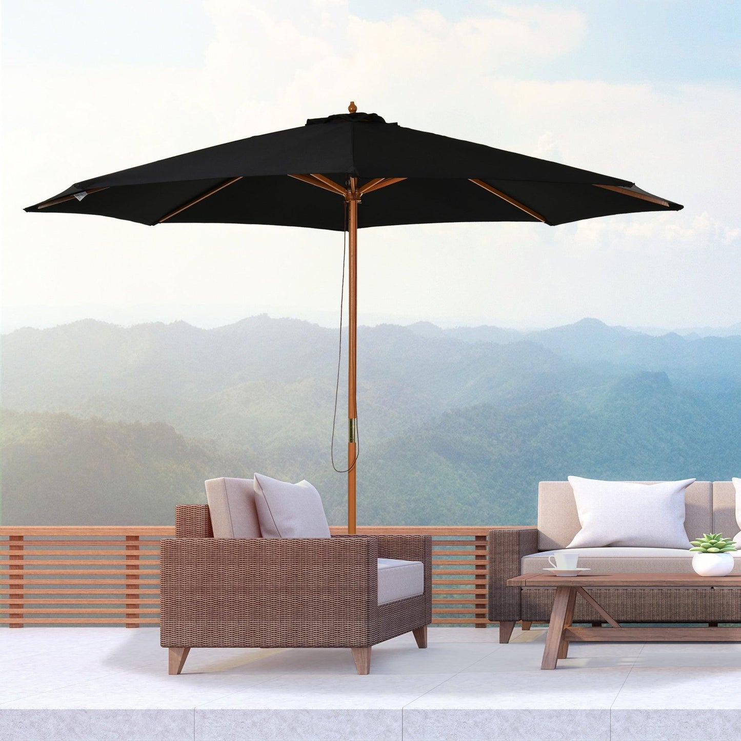 Outsunny 3m Black Bamboo Patio Umbrella - Sunshade Canopy - ALL4U RETAILER LTD