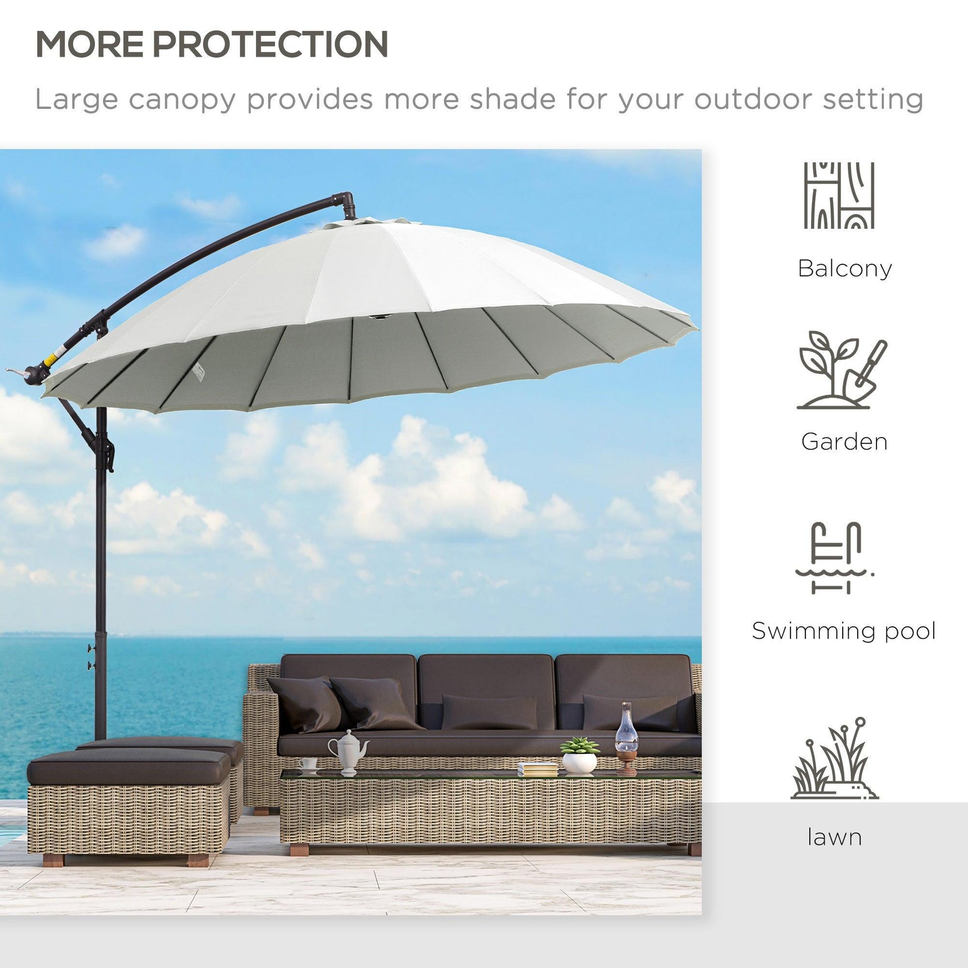 Outsunny Off-White Cantilever Parasol - 3m - ALL4U RETAILER LTD