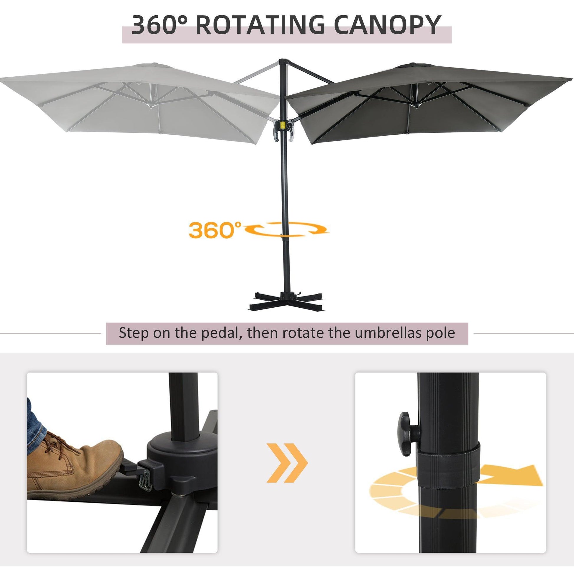 Outsunny Offset Patio Umbrella with 360° Rotation - ALL4U RETAILER LTD