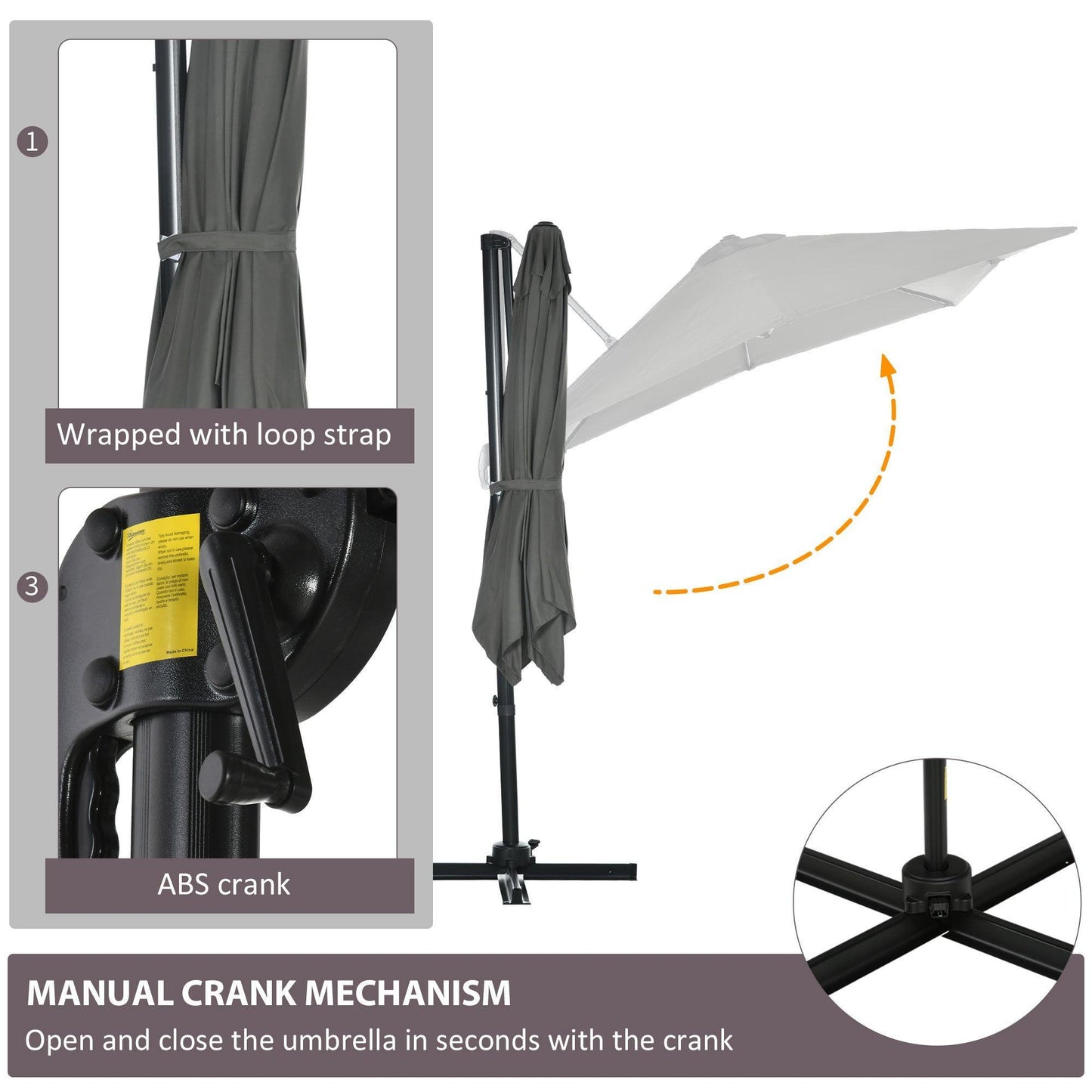 Outsunny Offset Patio Umbrella with 360° Rotation - ALL4U RETAILER LTD