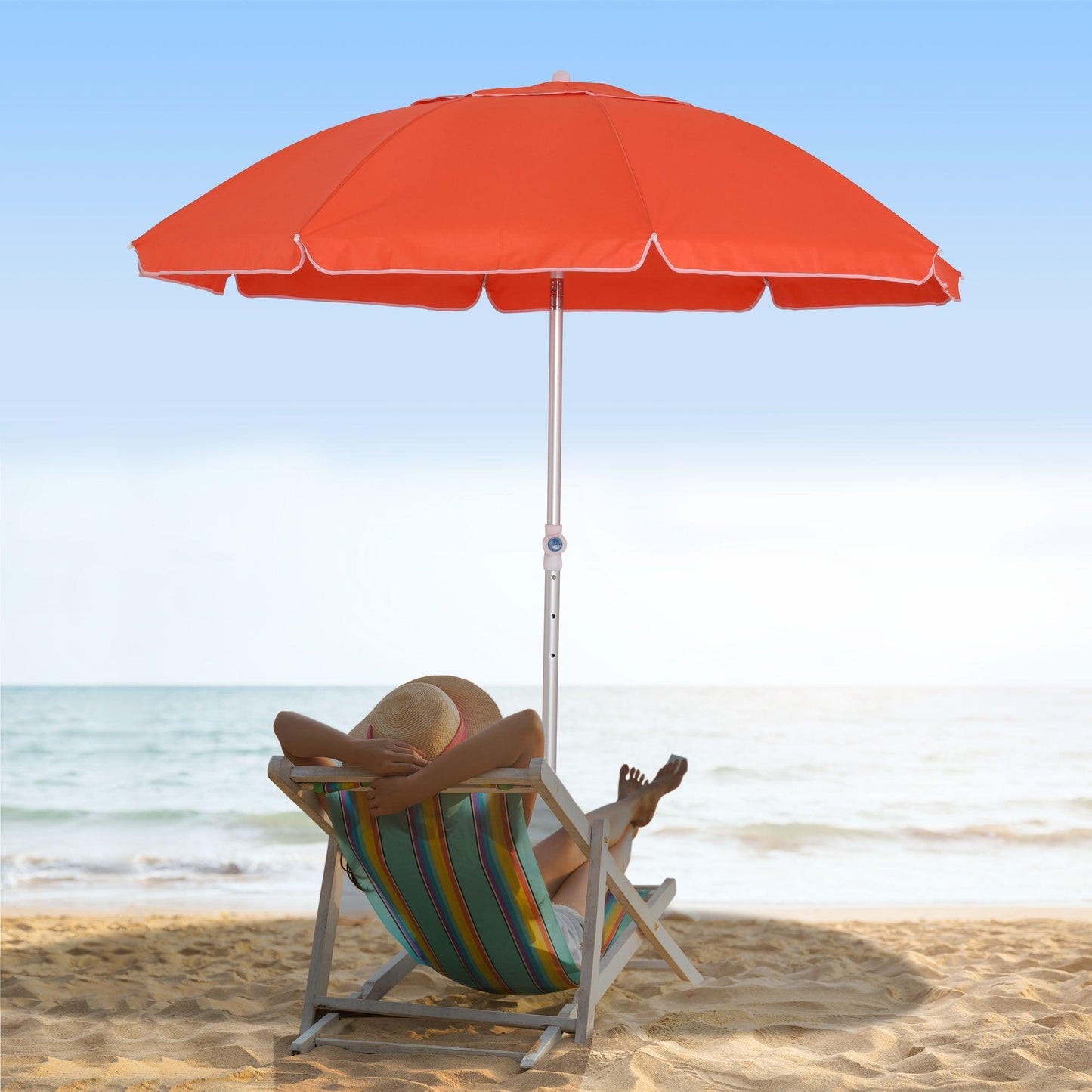 Outsunny Orange Beach Umbrella: Adjustable Tilt, Portable & Stylish - ALL4U RETAILER LTD