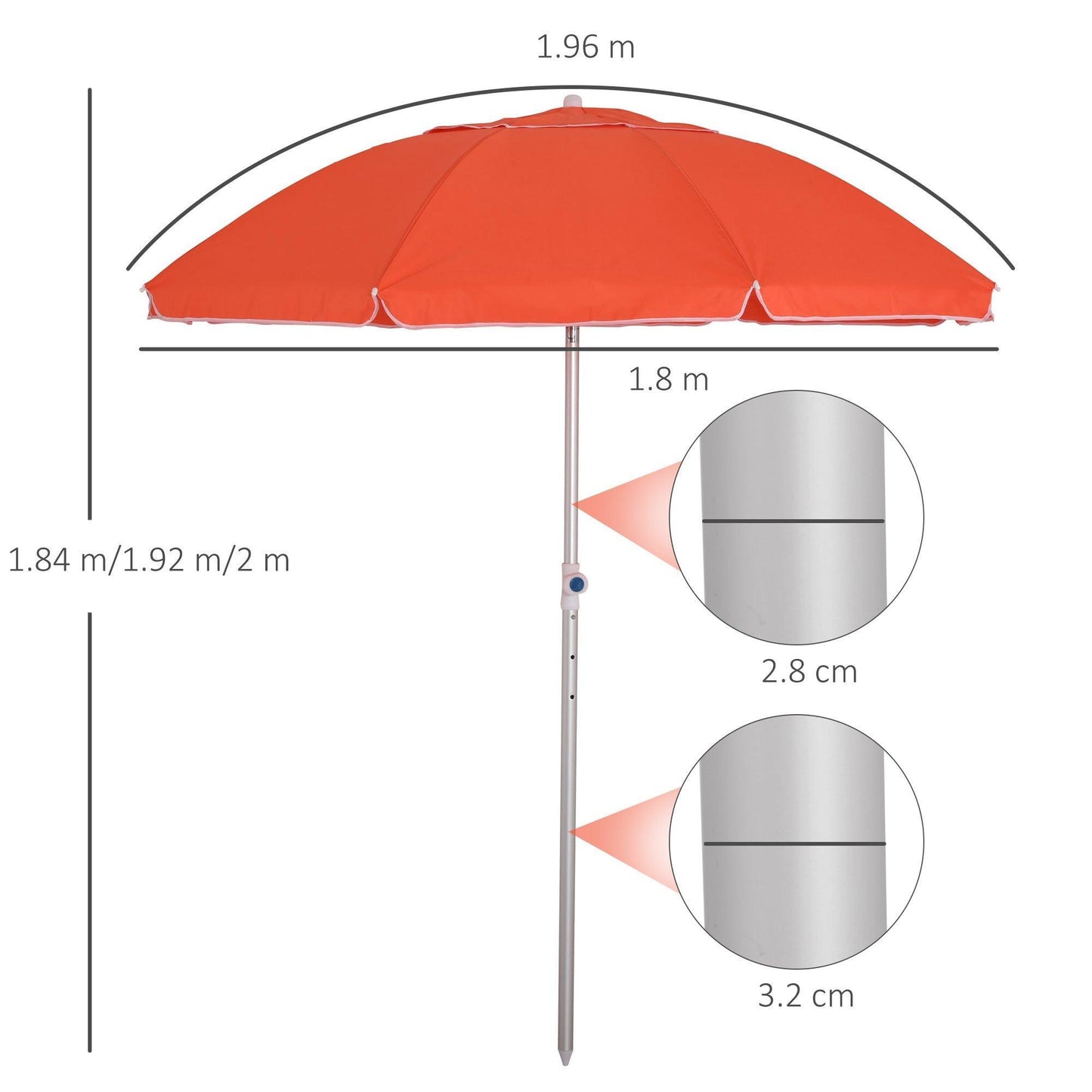 Outsunny Orange Beach Umbrella: Adjustable Tilt, Portable & Stylish - ALL4U RETAILER LTD