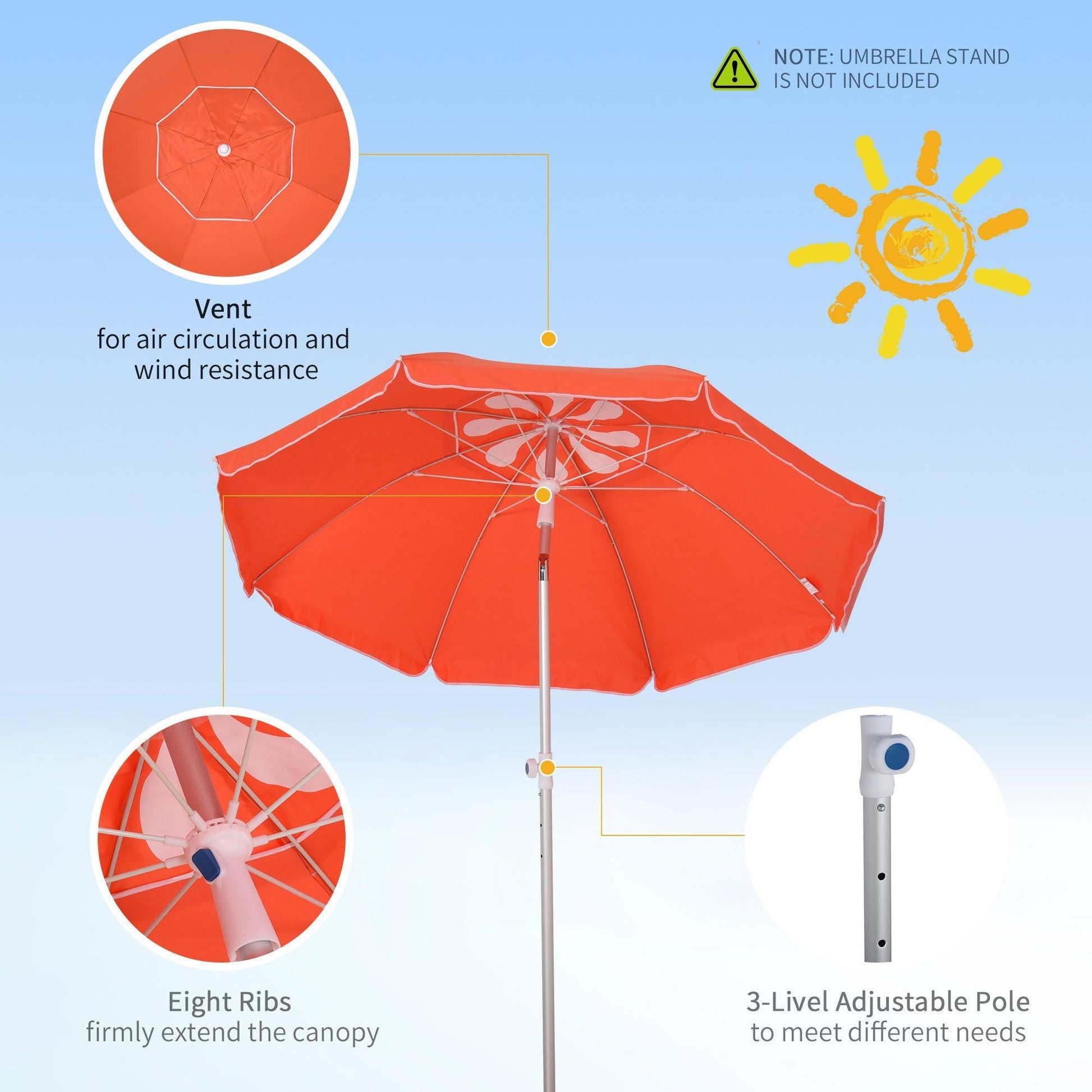 Outsunny Orange Beach Umbrella: Adjustable Tilt, Portable & Stylish - ALL4U RETAILER LTD