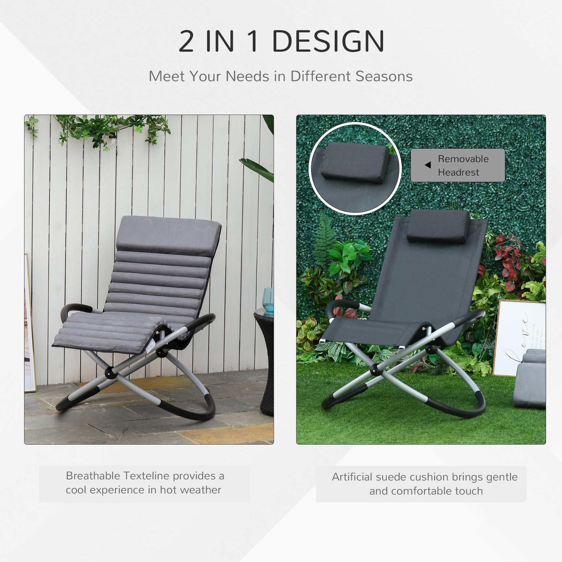 Outsunny Orbital Rocking Chair Folding Lounger - Black Grey - ALL4U RETAILER LTD