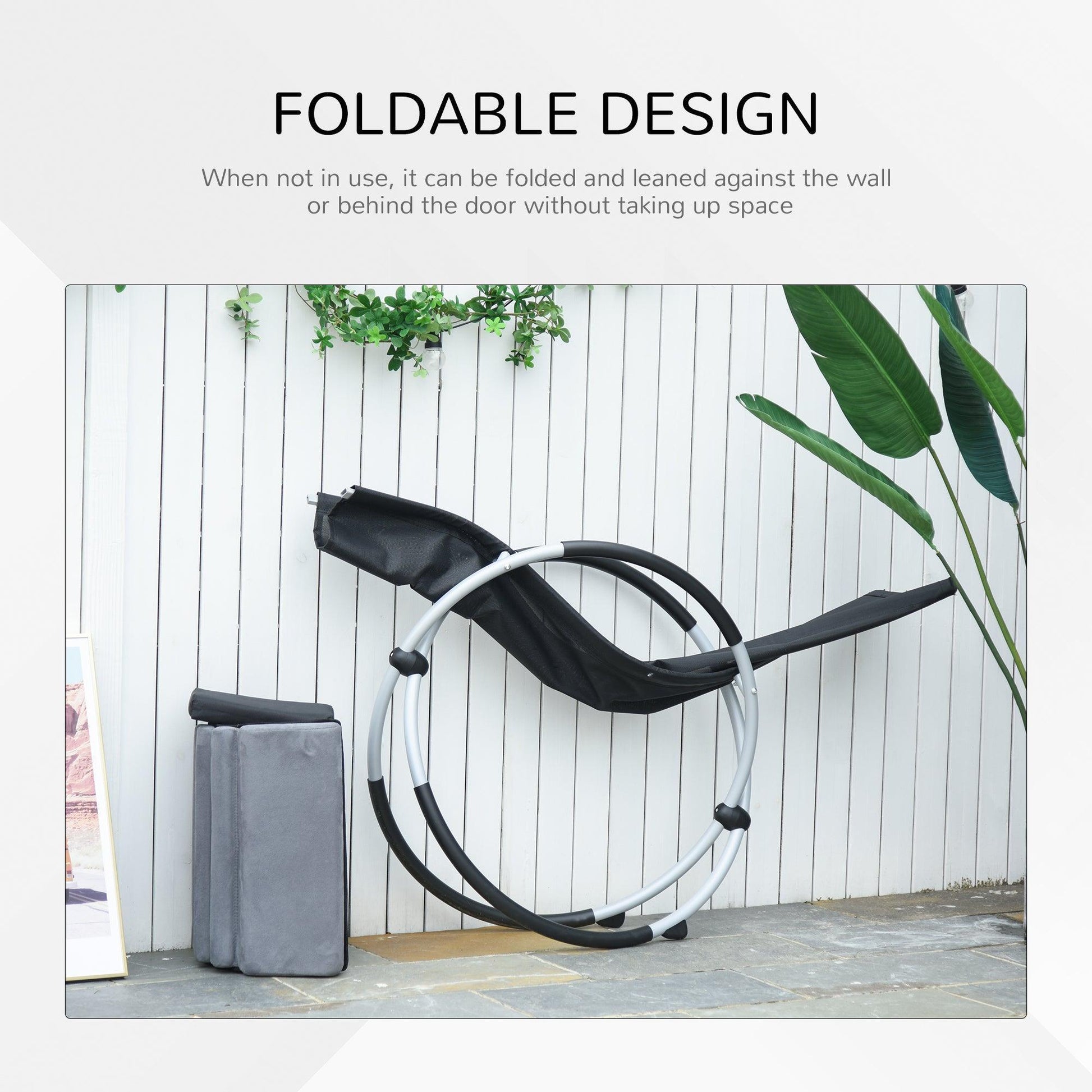 Outsunny Orbital Rocking Chair Folding Lounger - Black Grey - ALL4U RETAILER LTD