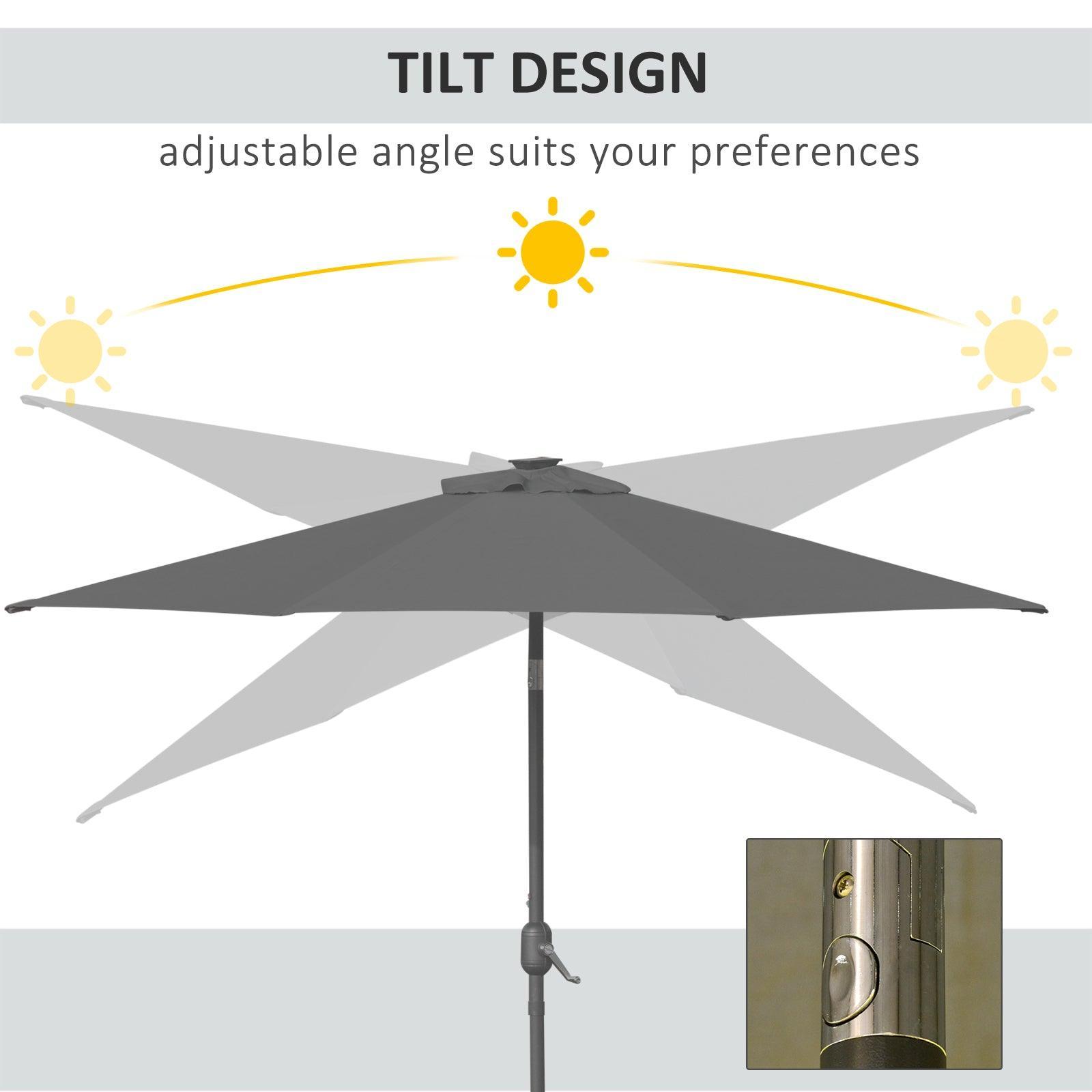 Outsunny Outdoor 2.7m LED Umbrella - Grey - ALL4U RETAILER LTD