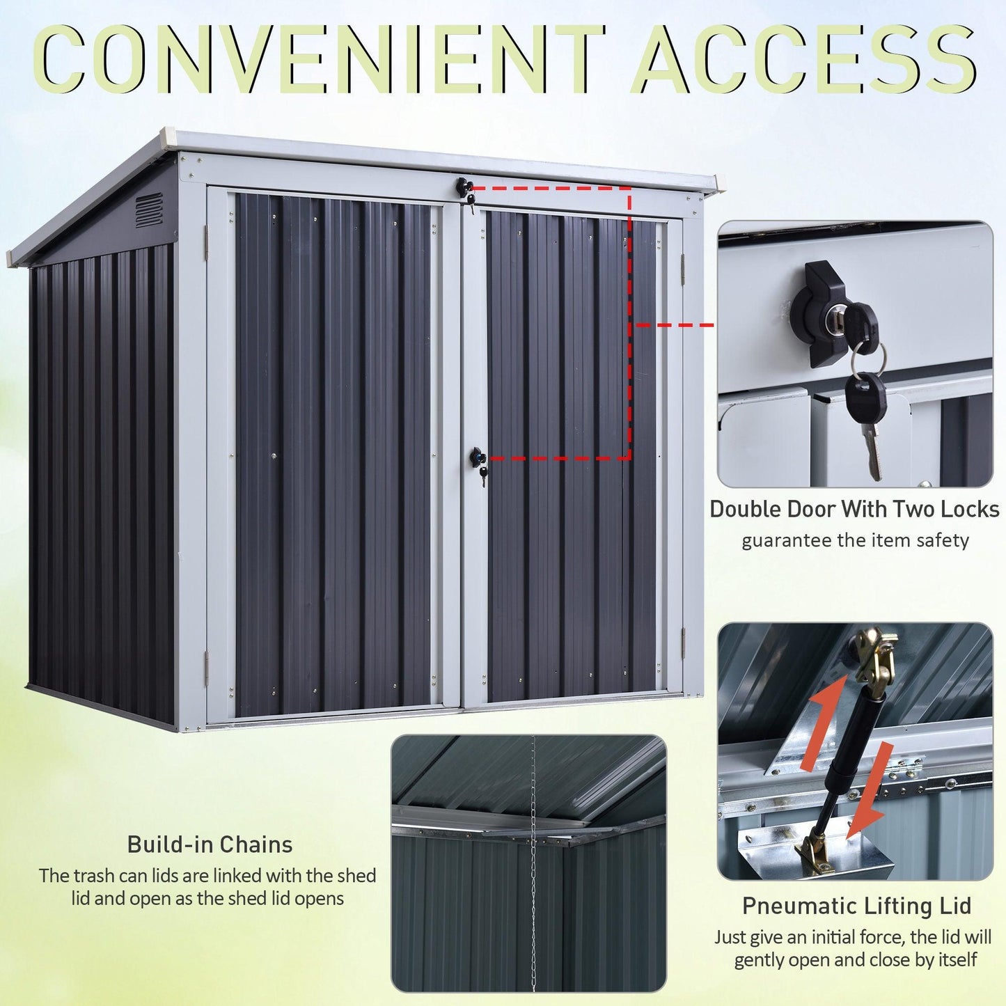 Outsunny Outdoor 2-Bin Steel Trash Shed - 5ft x 3ft - ALL4U RETAILER LTD