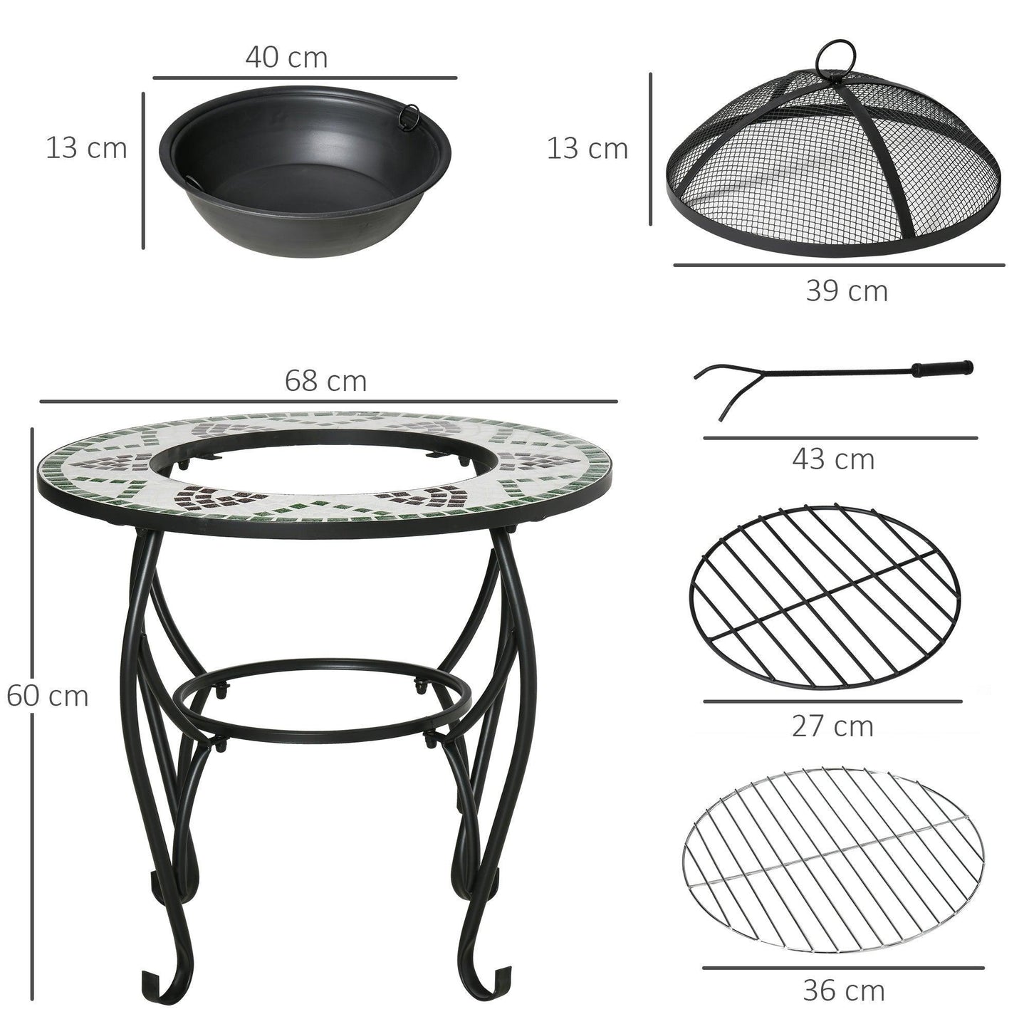 Outsunny Outdoor 3-in-1 Fire Pit Table with BBQ Grill and Spark Cover - ALL4U RETAILER LTD